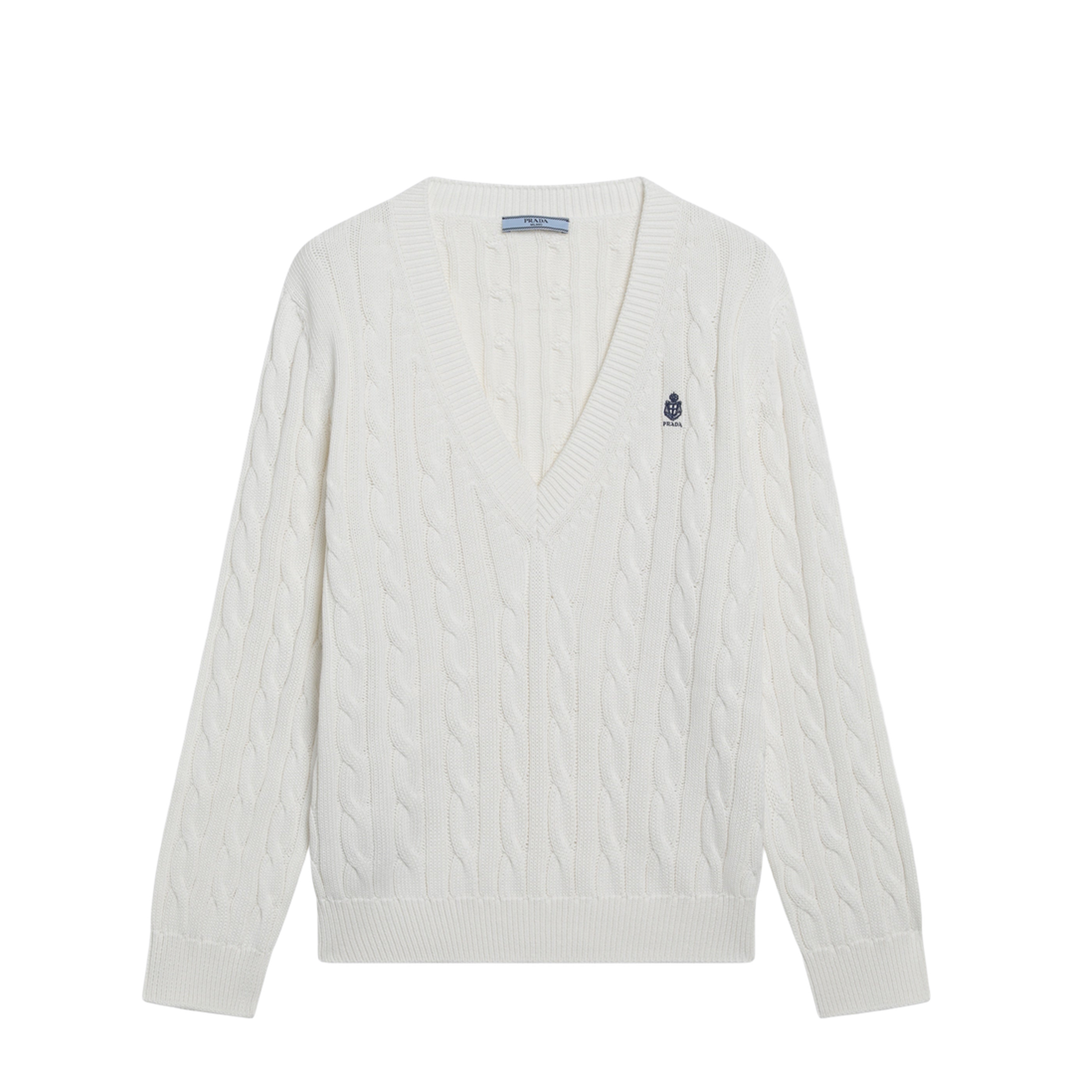 White Cable-Knit V-Neck Jumper - Image 1