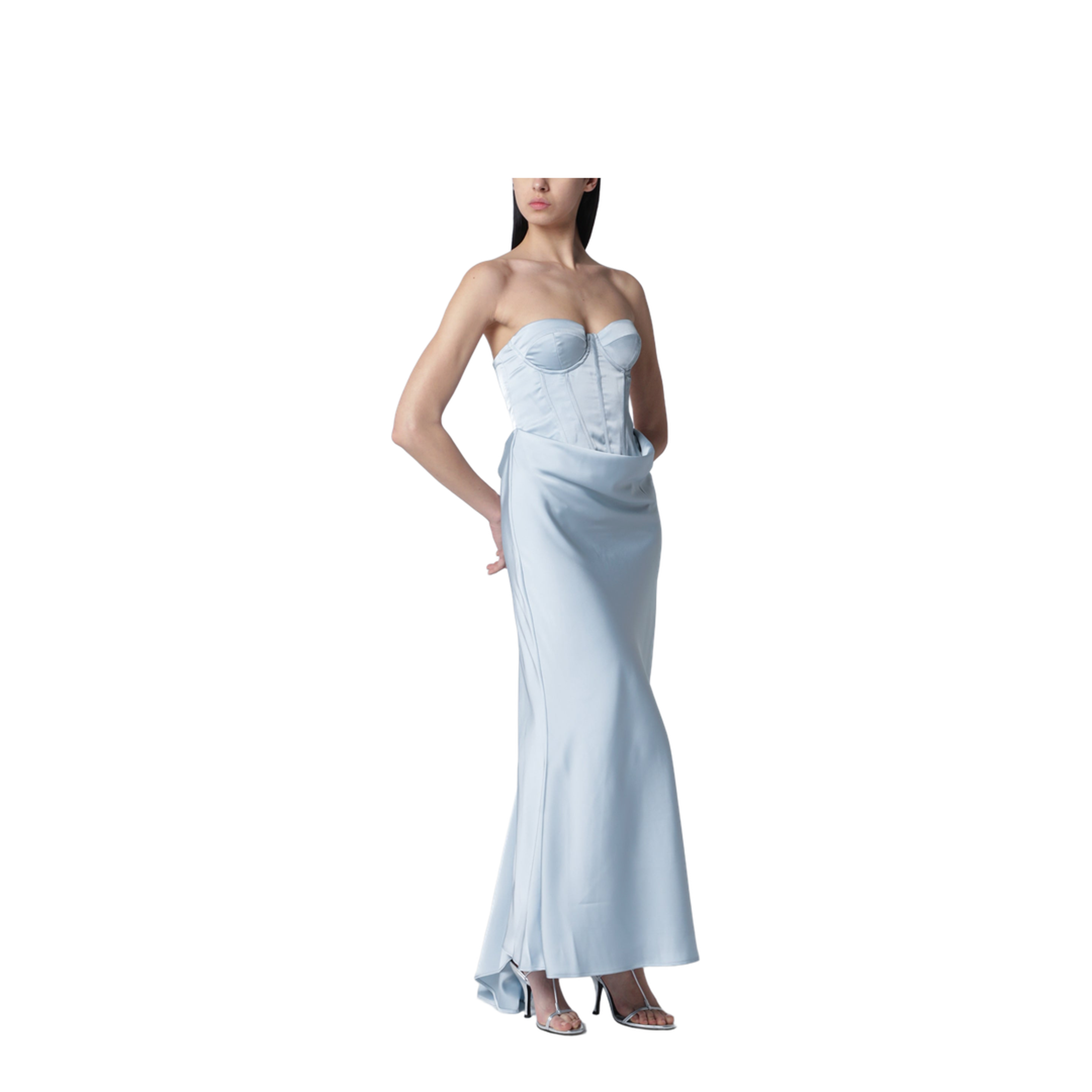 Strapless Long Corset Satin Dress in Plein Air - Image 1