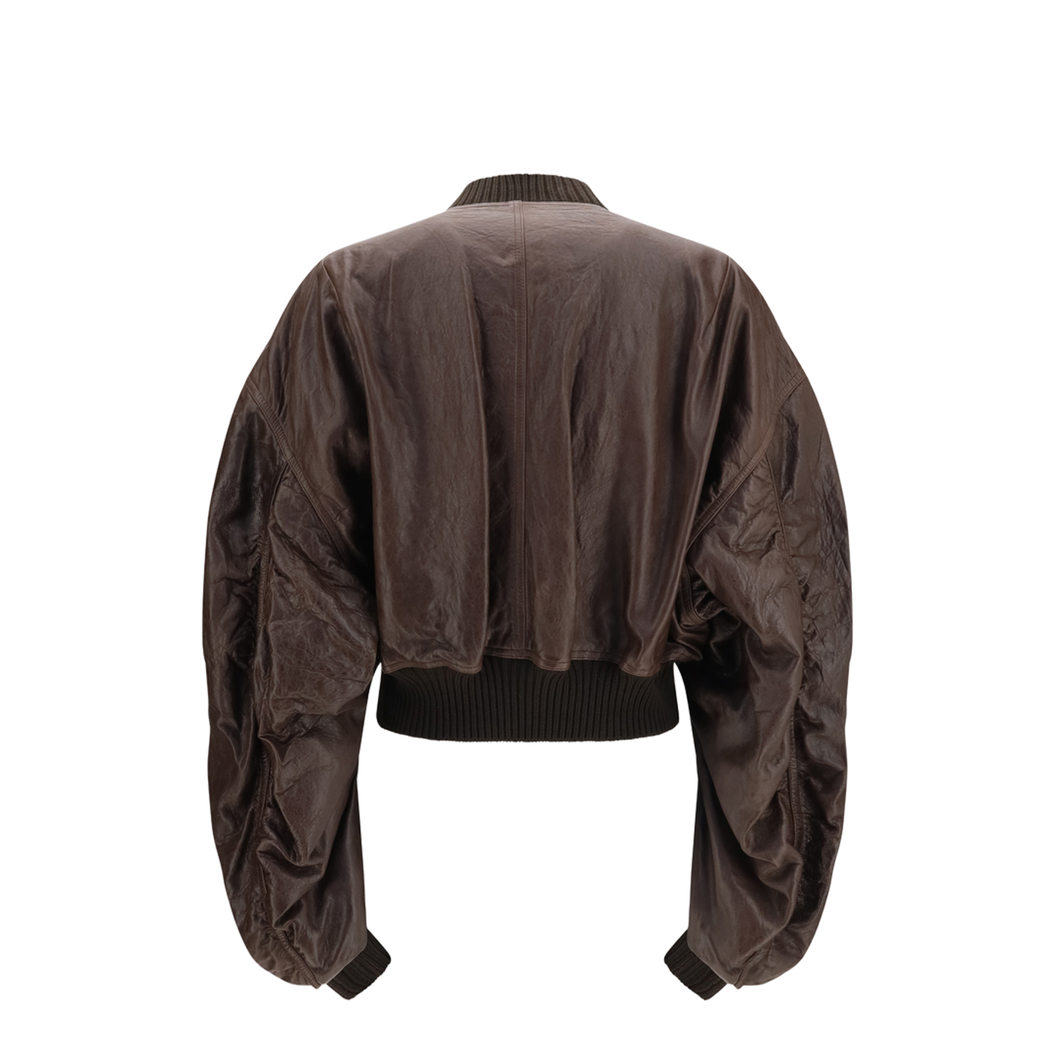 Cropped Leather Bomber Jacket - Image 2