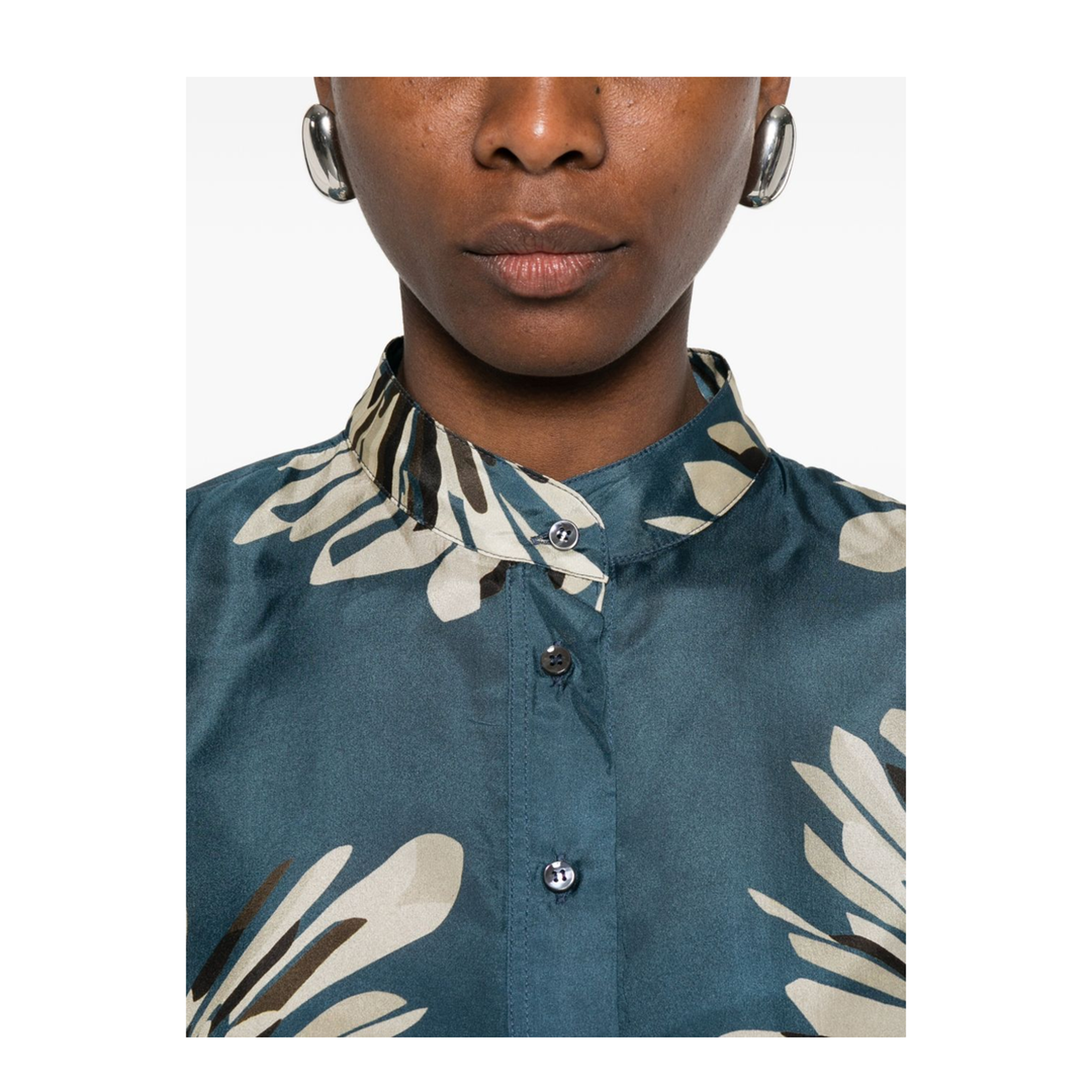Women's Printed Silk Shirt Blue - Image 4