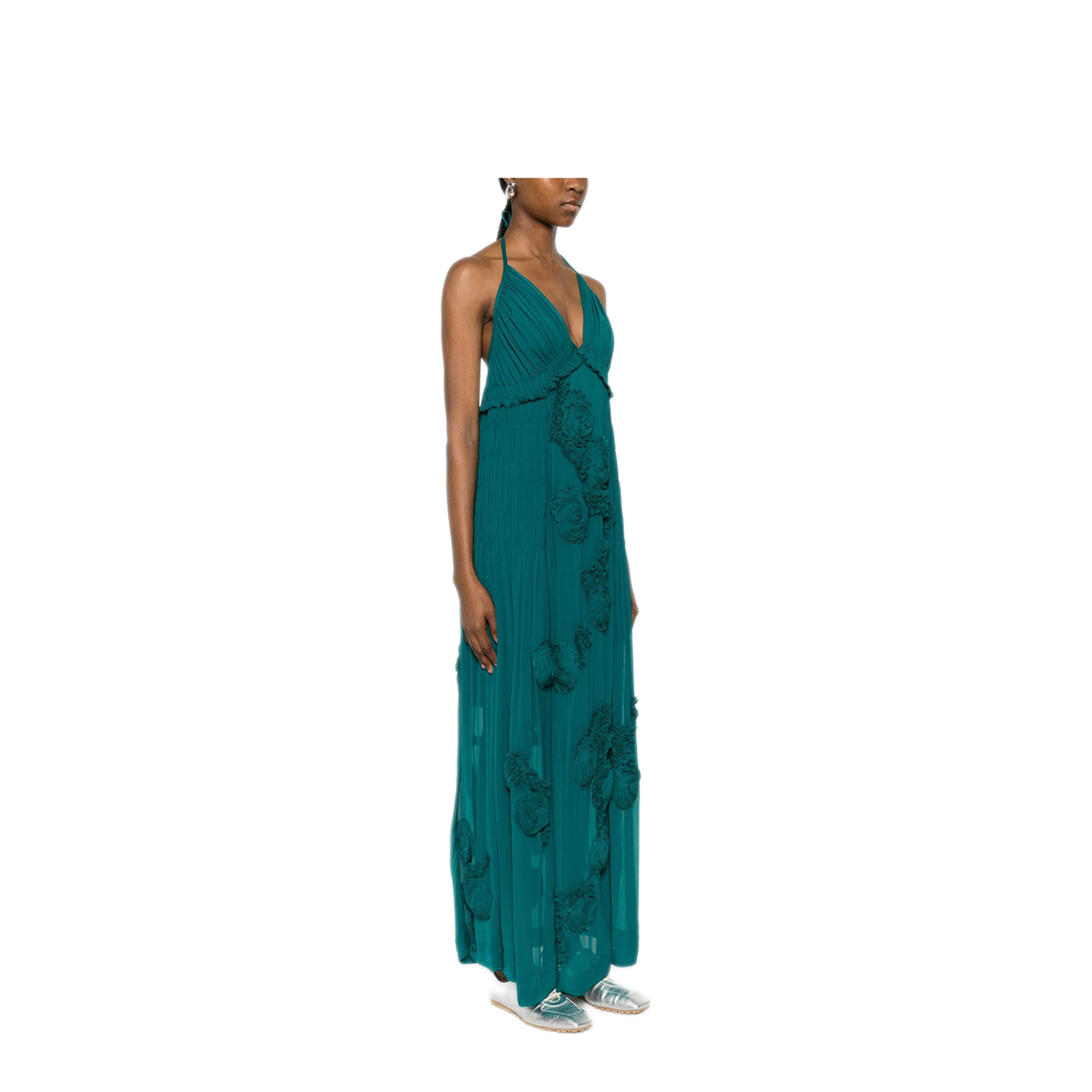 Drina Viscose Long Dress With Floral Appliqués - Image 2