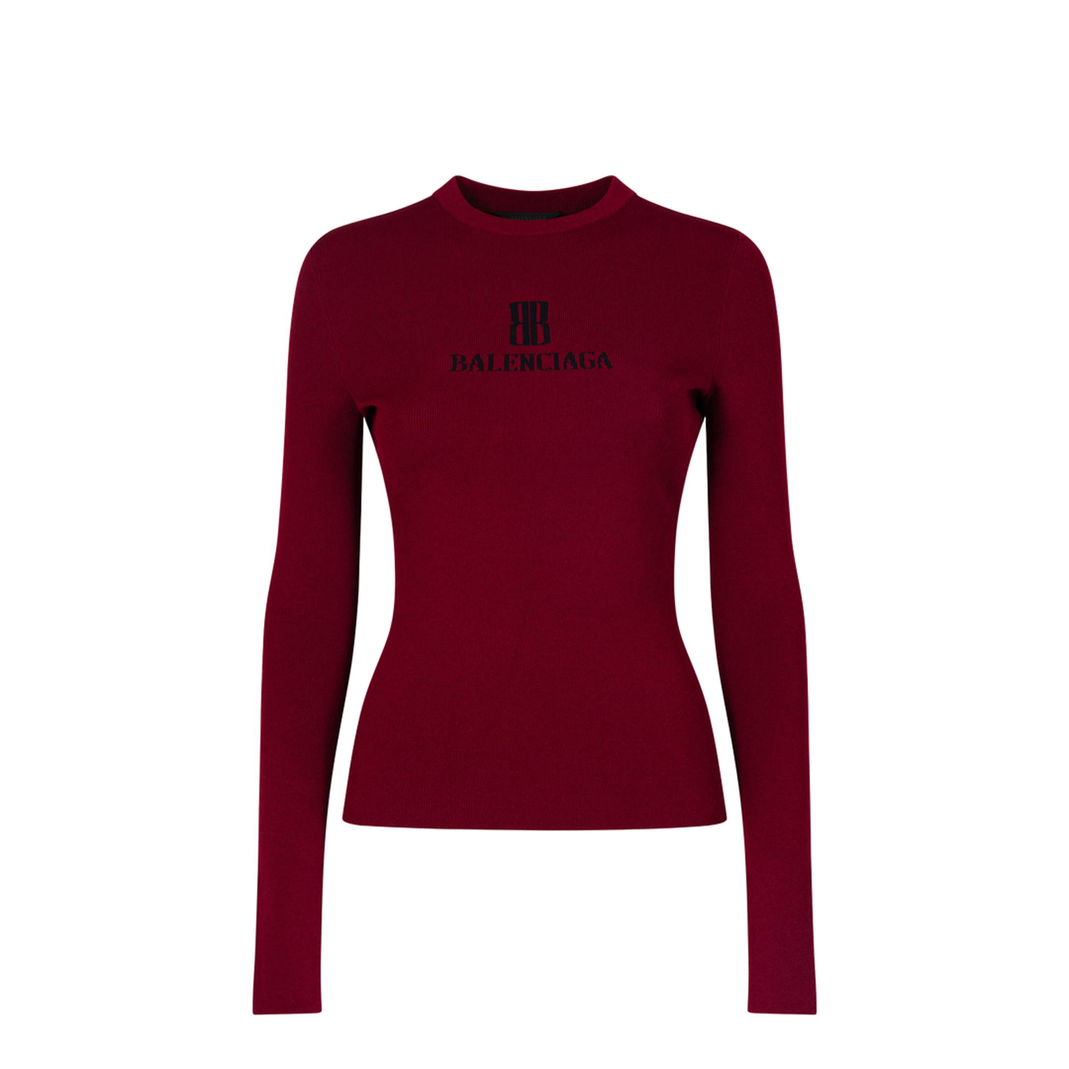 Ribbed Crewneck Long-Sleeved Fitted Top - Image 1
