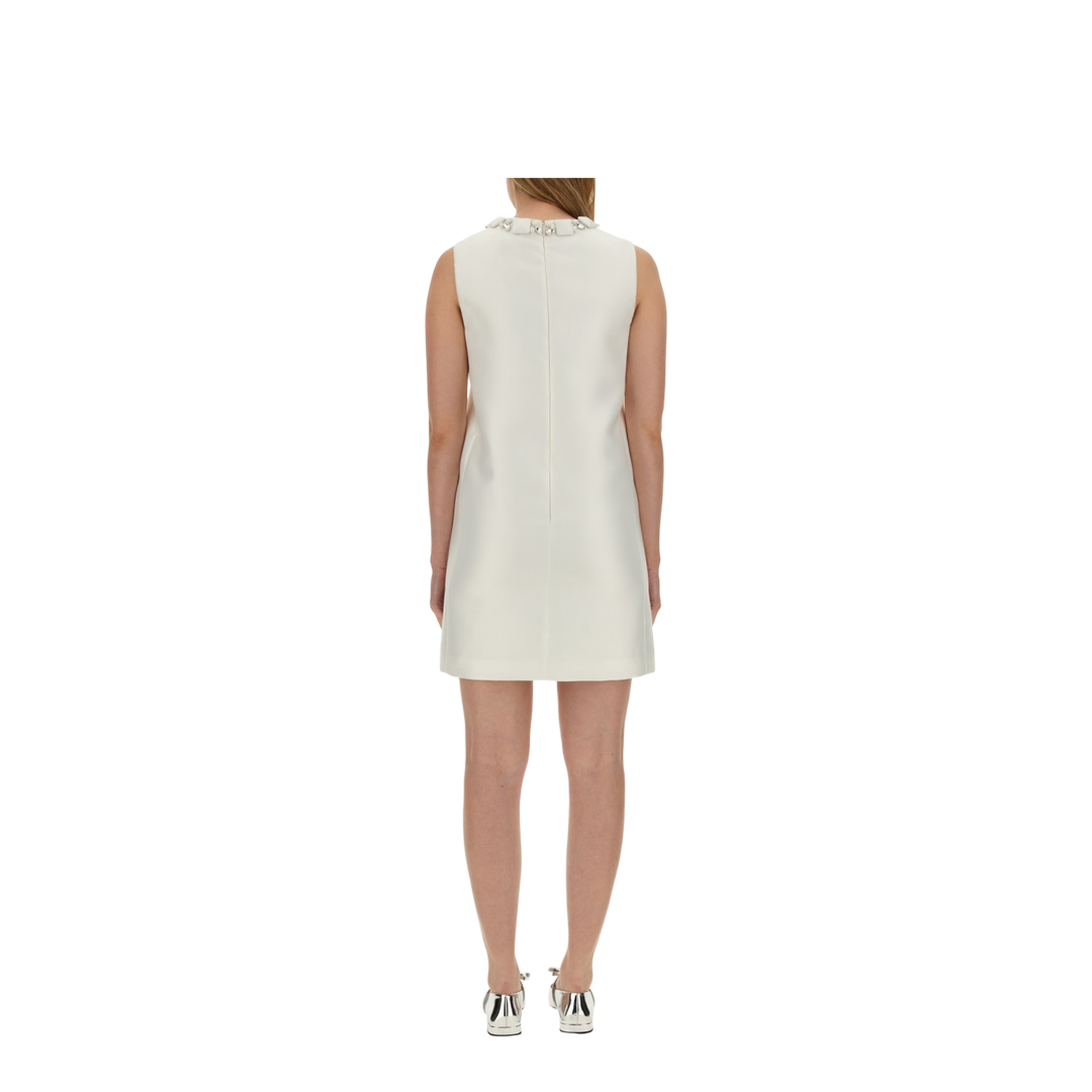 White Sleeveless Mini Dress in Silk Blend - Image 3