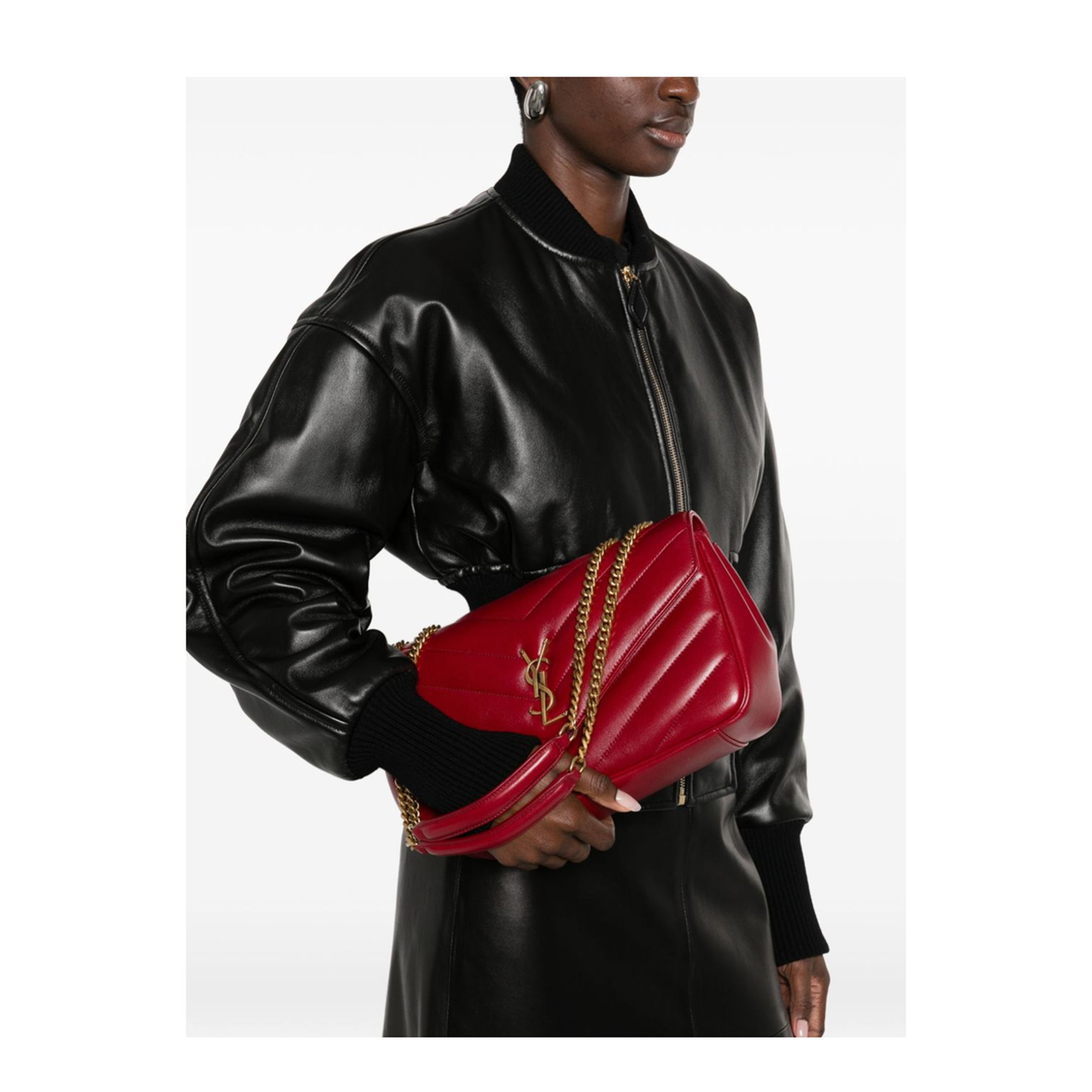 Loulou Medium Matelassé Lambskin Shoulder Bag - Carmine Red - Image 2