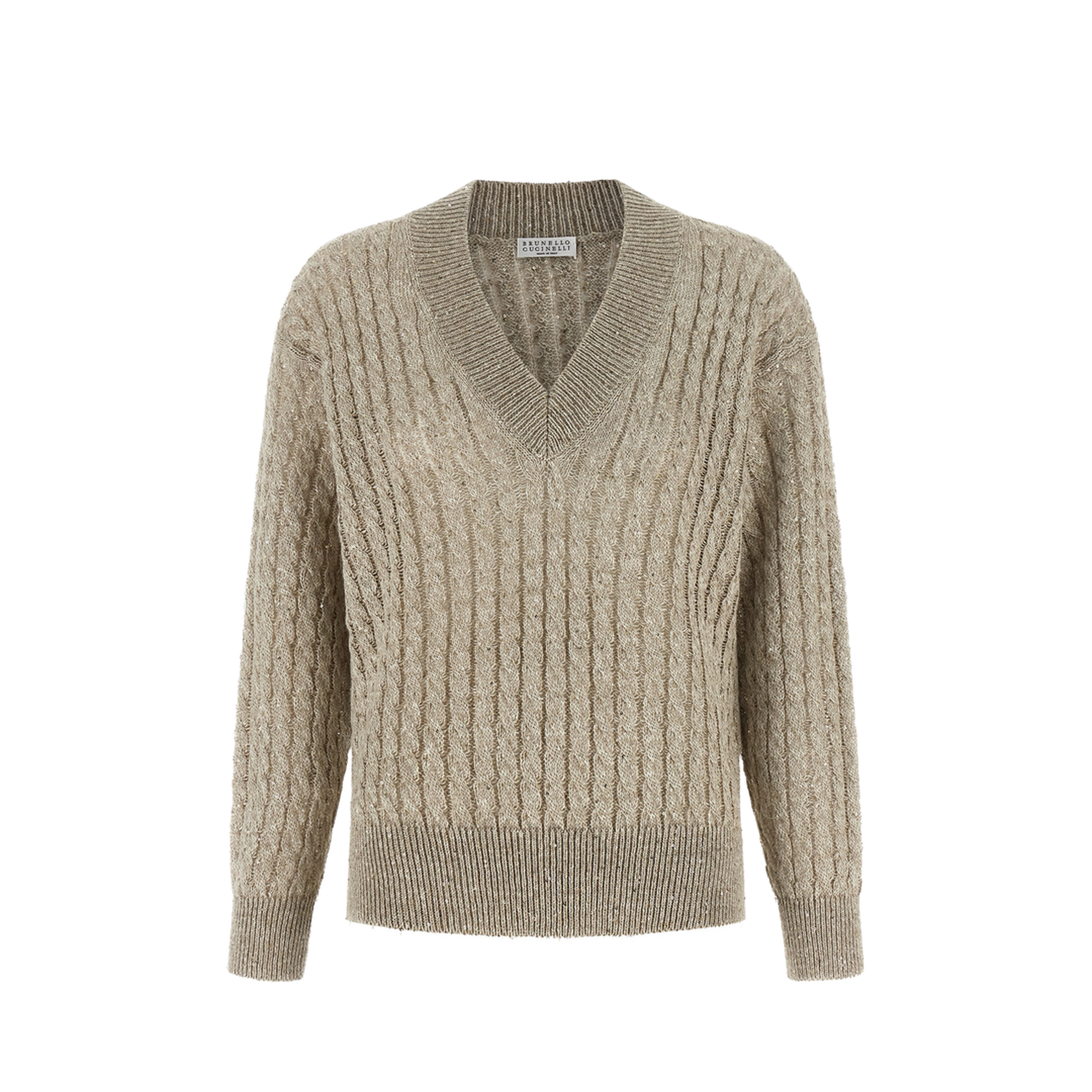 V-Neck Knitted Sweater - Beige - Image 1