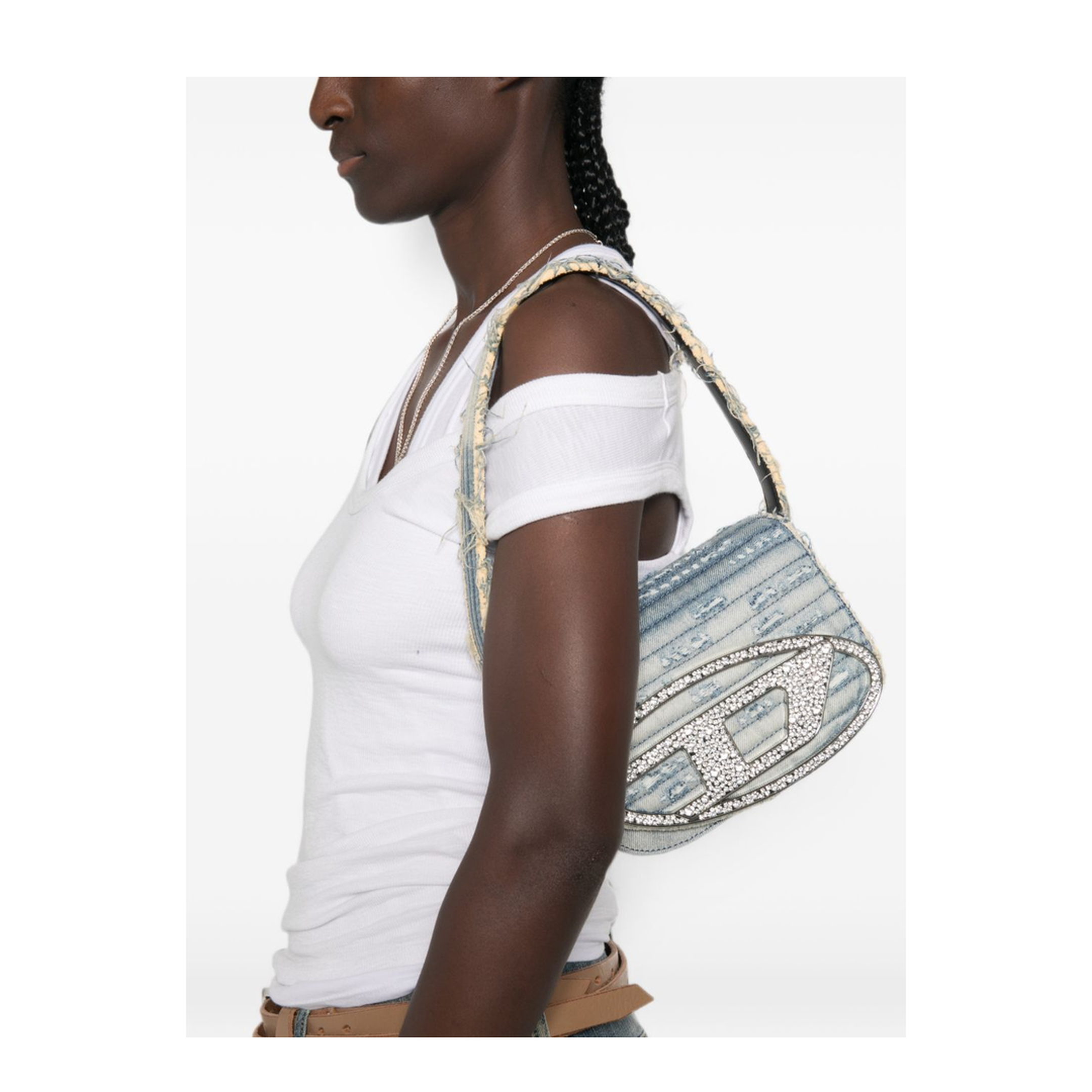 Cruise Cotton & Calf Leather Shoulder Bag - Blue - Image 3