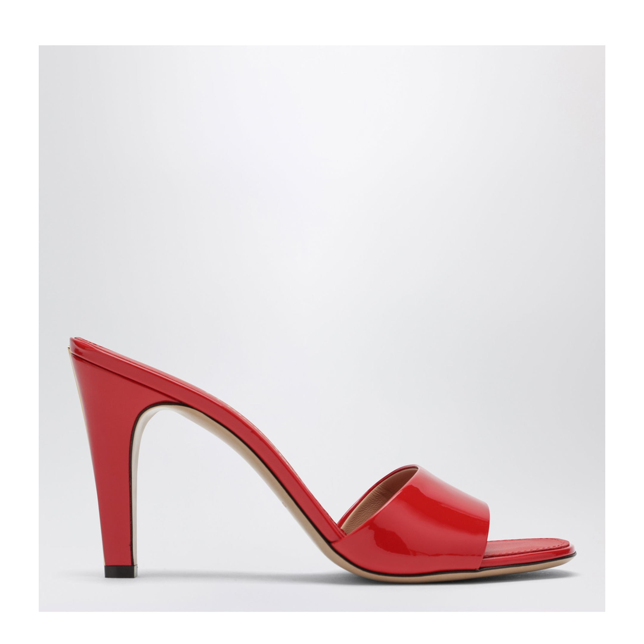 Fire Red Patent Leather Heeled Slides - Image 1