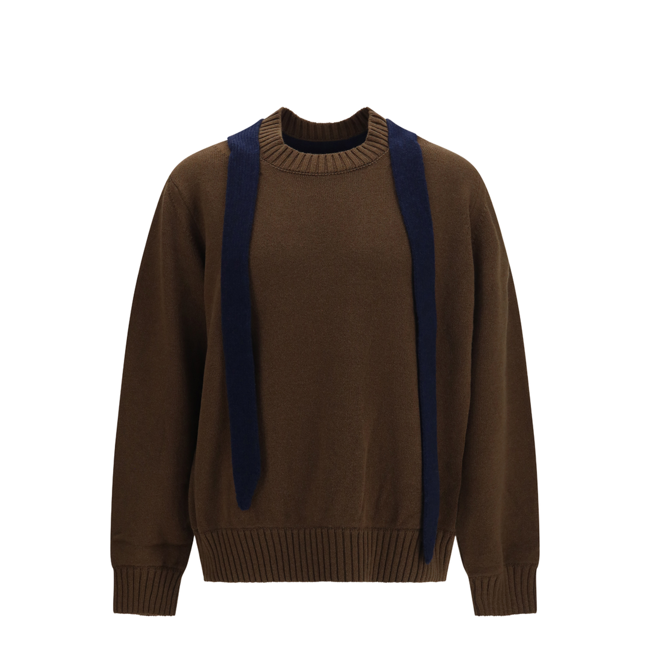 Wool Knit Cardigan with Integrated Scarf - Image 1