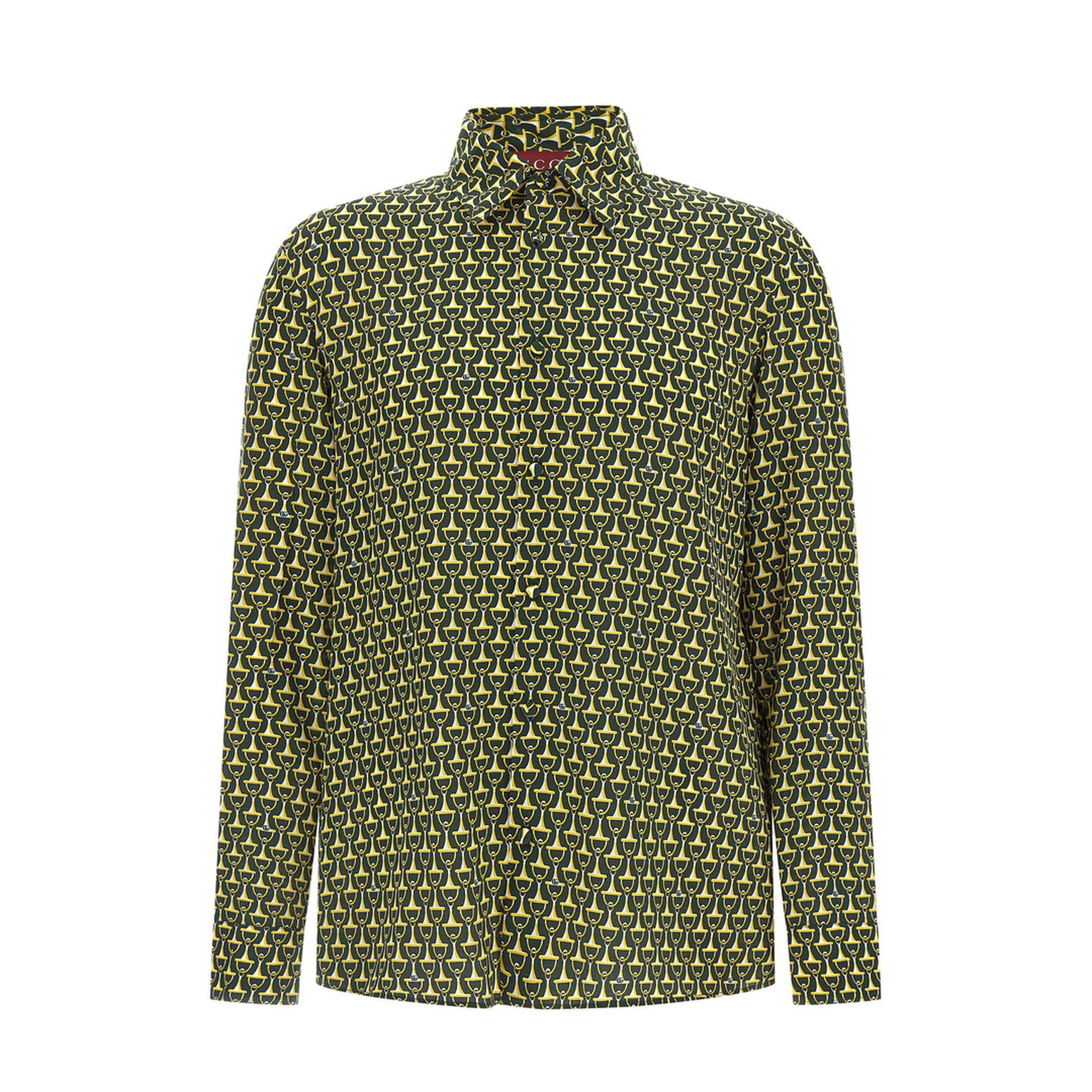 Crêpe de Chine Silk Shirt in Dark Green and Gold - Image 1