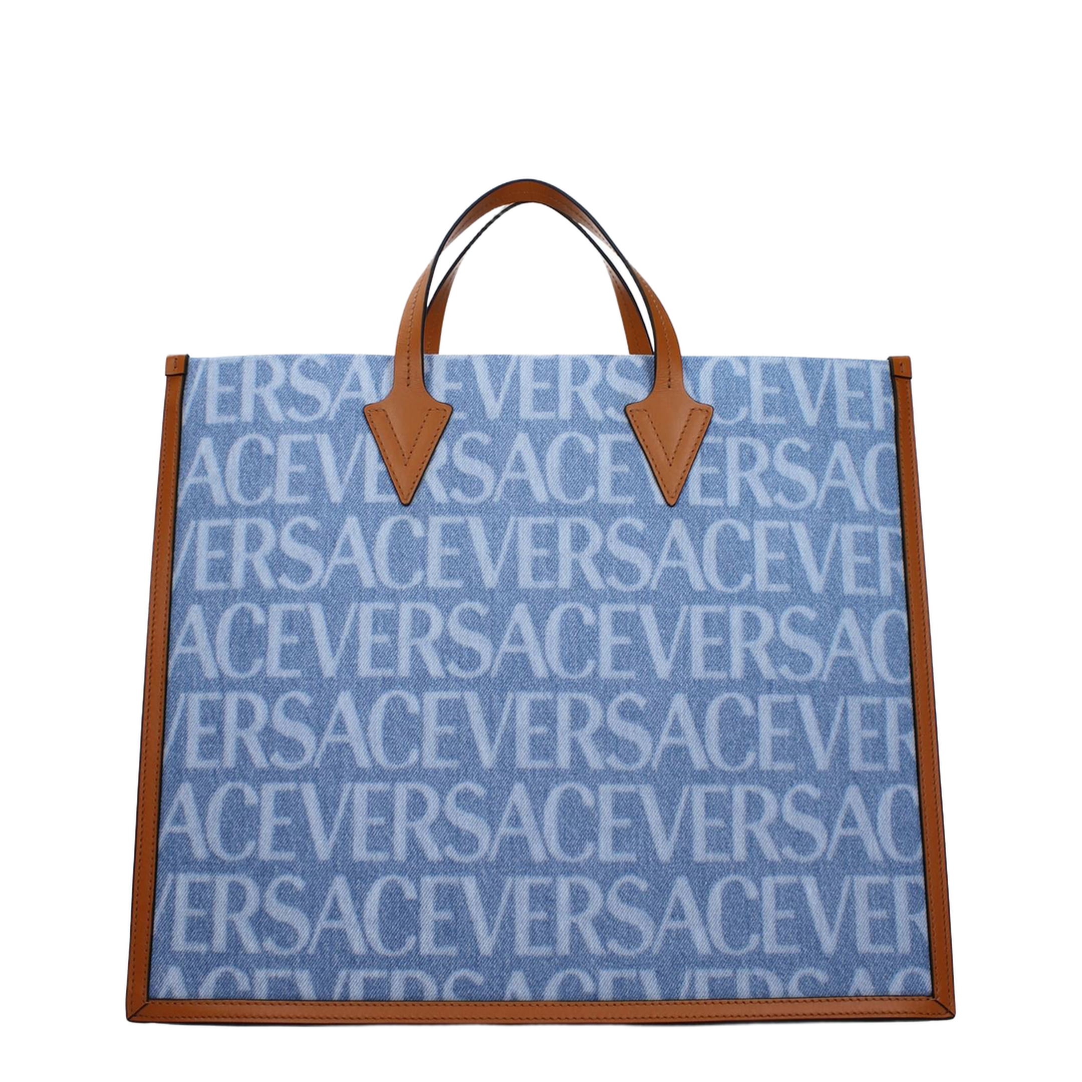 La Medusa Denim Tote - Light Blue/Brown - Image 4