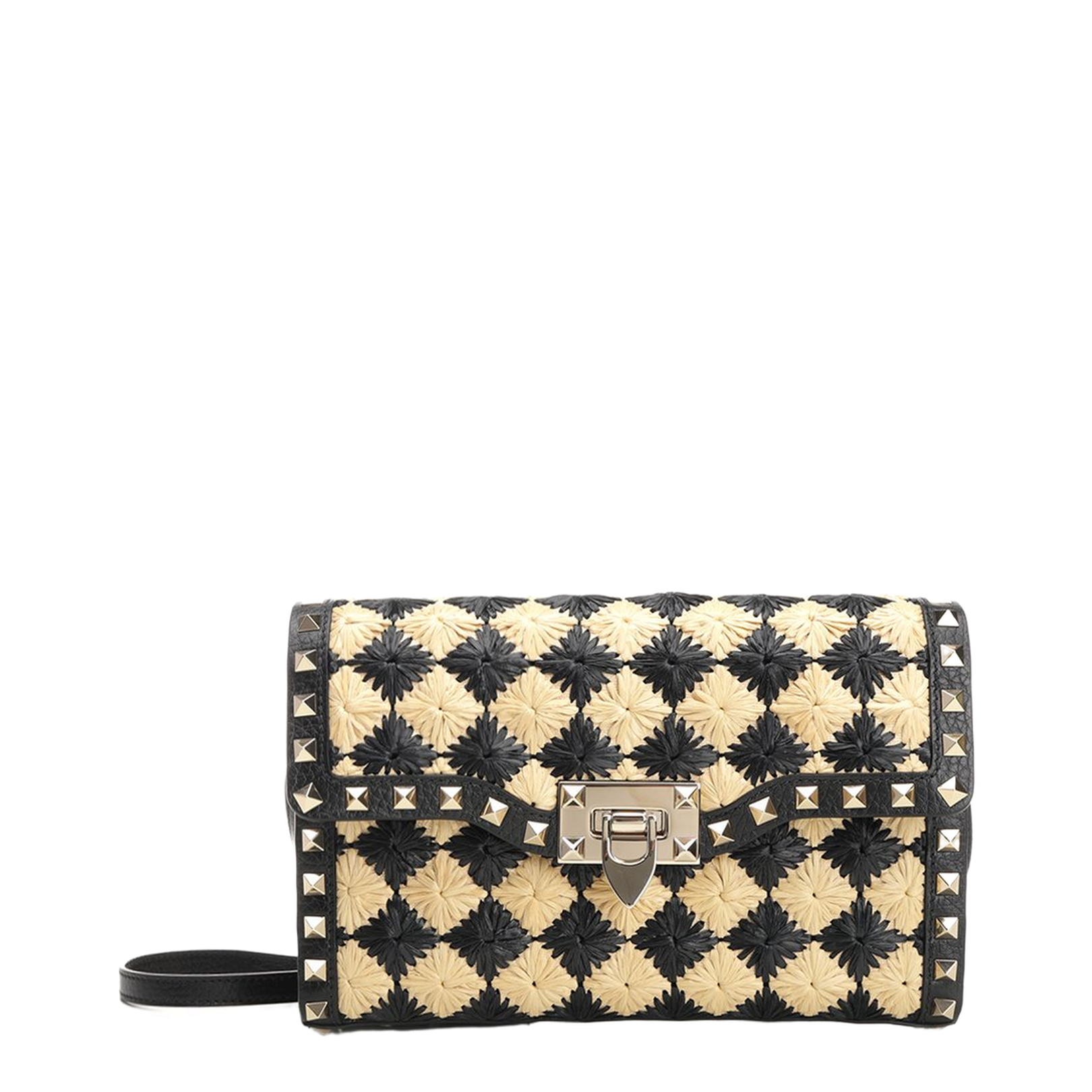 Two Tone Raffia Rockstud Crossbody Bag - Image 1