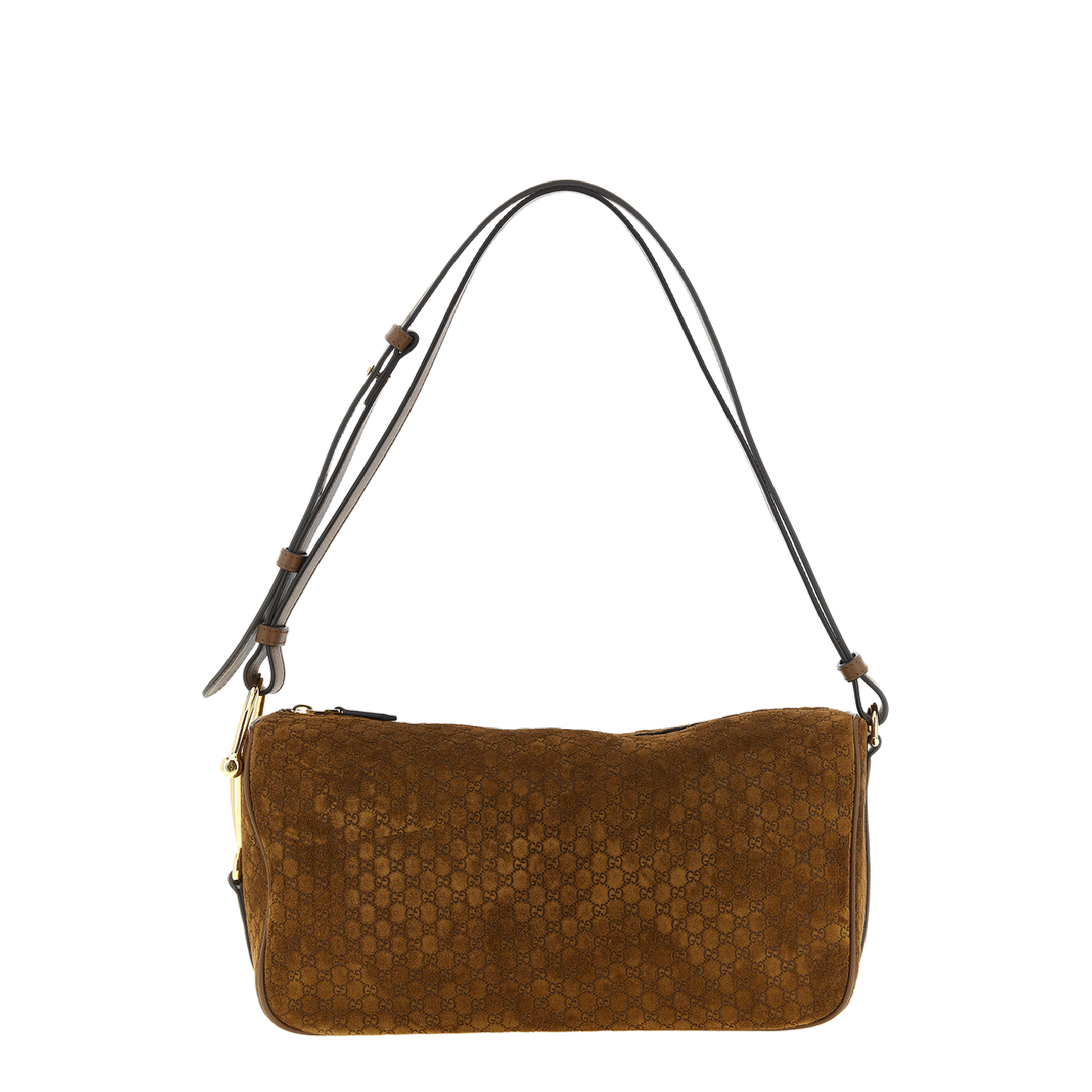 Half Horsebit Medium Suede Shoulder Bag - Brown - Image 1