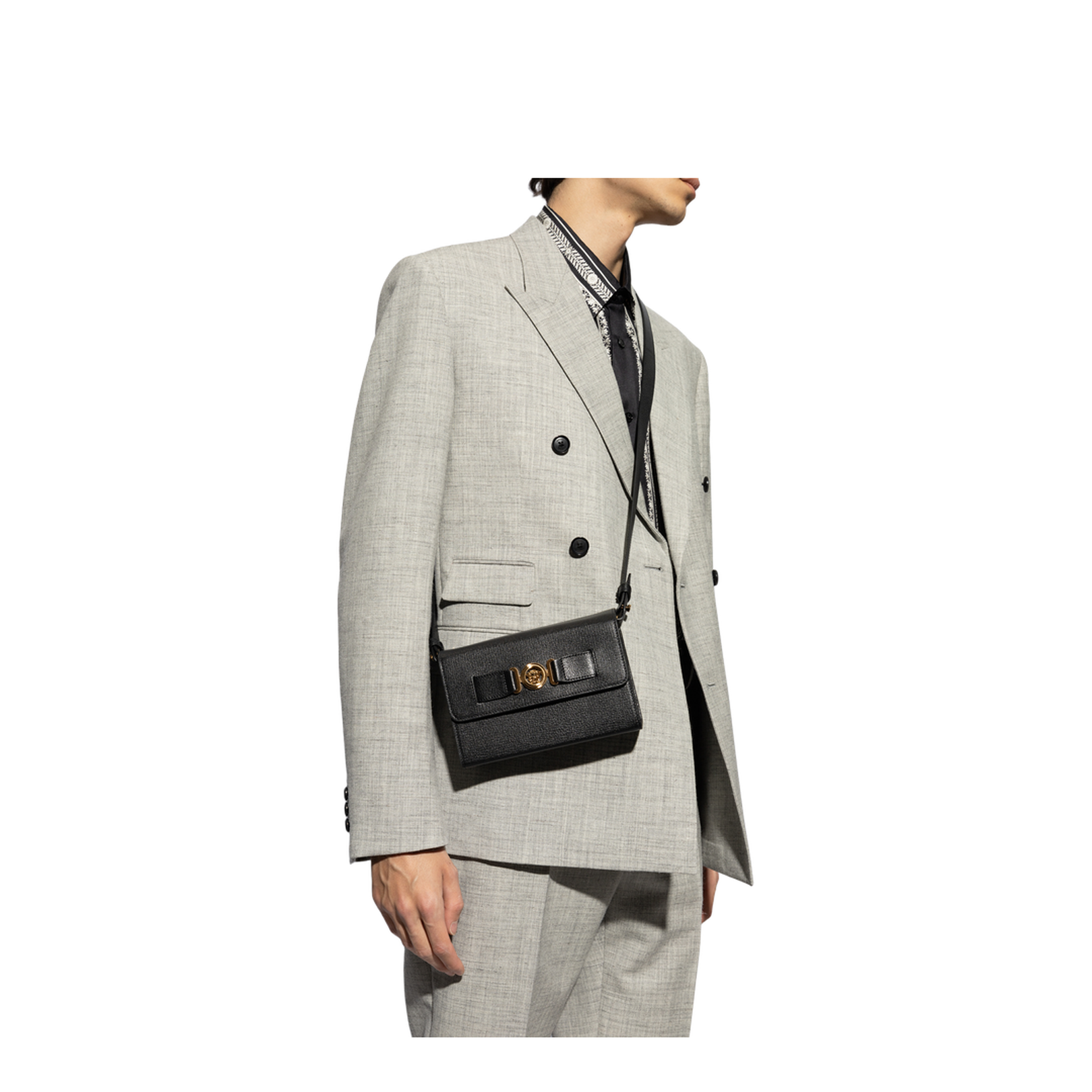 Medusa Biggie Goat Leather Messenger Bag - Black/Gold - Image 4