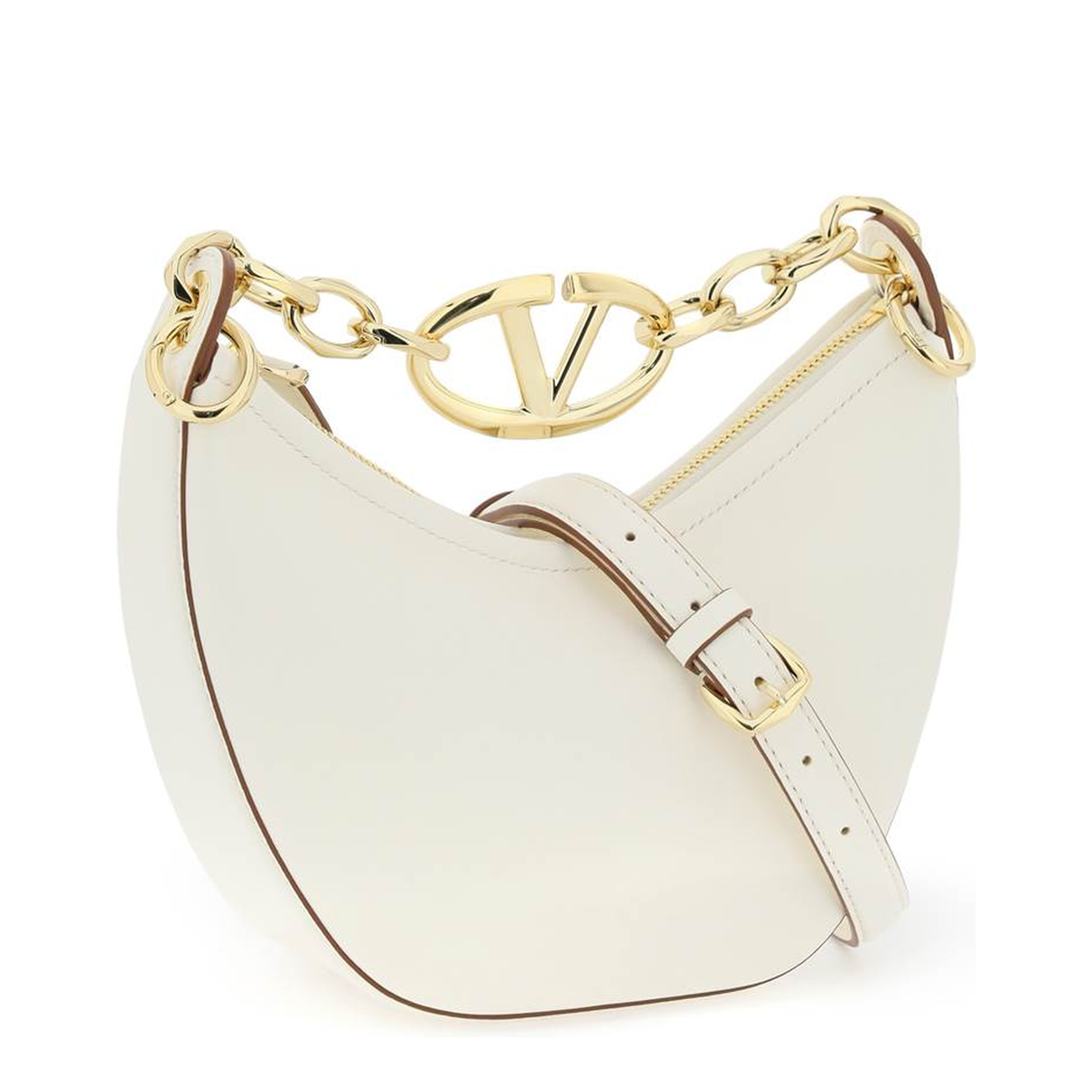 Ivory Leather Mini Hobo Vlogo Moon Handbag - Image 3