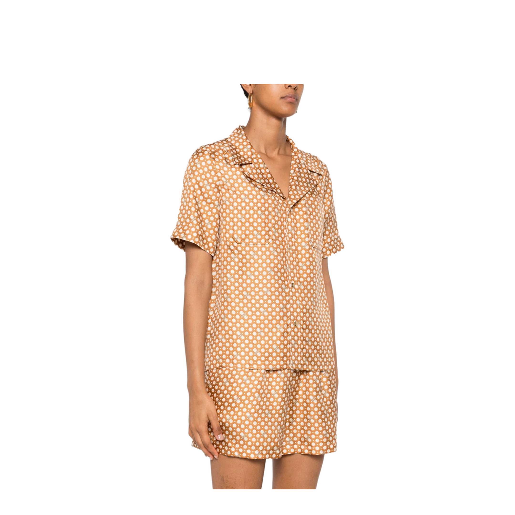 Pajama Shirt in Silk Twill - Cream/Orange - Image 2