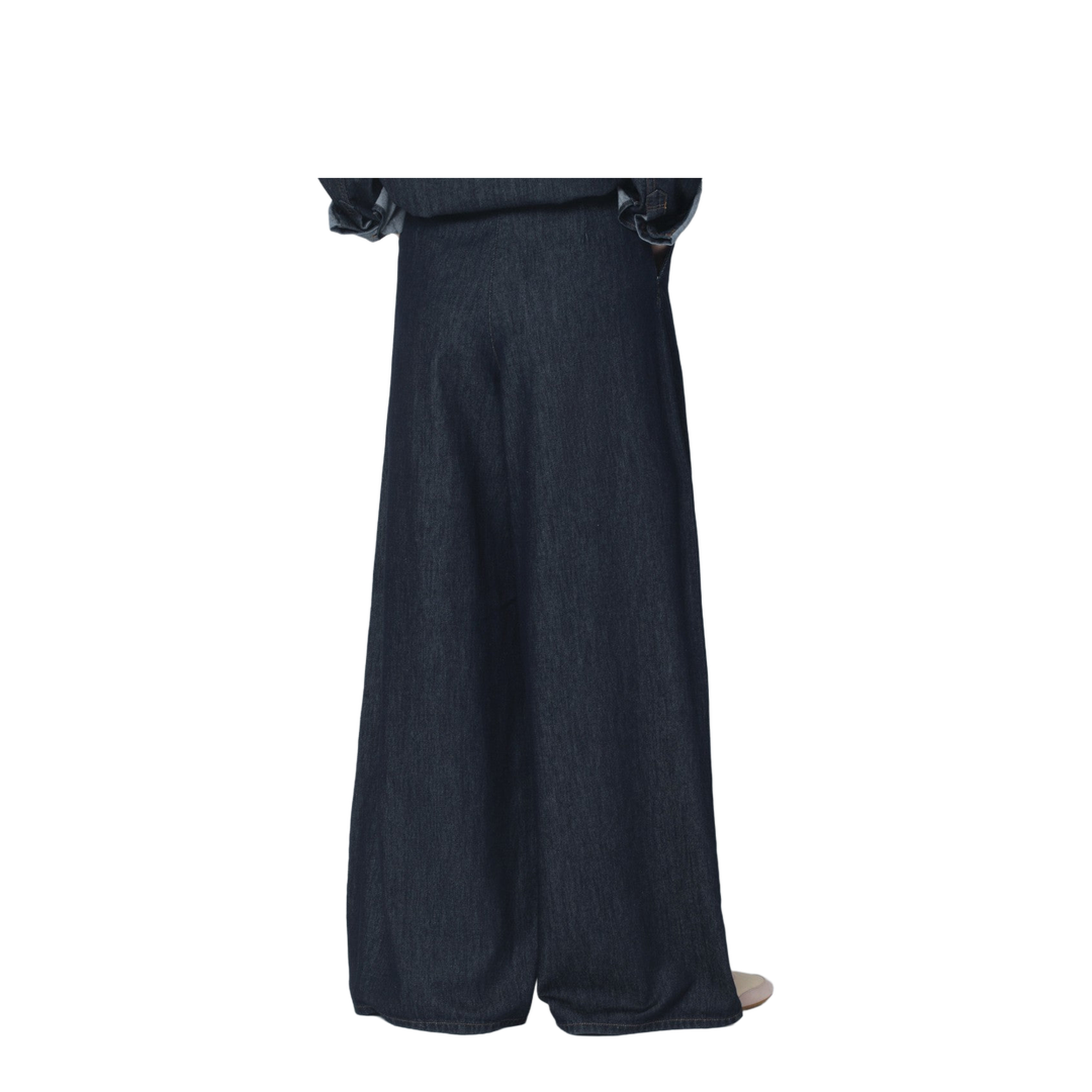 Indigo Denim Wide-Leg Trousers with Pleats - Image 2