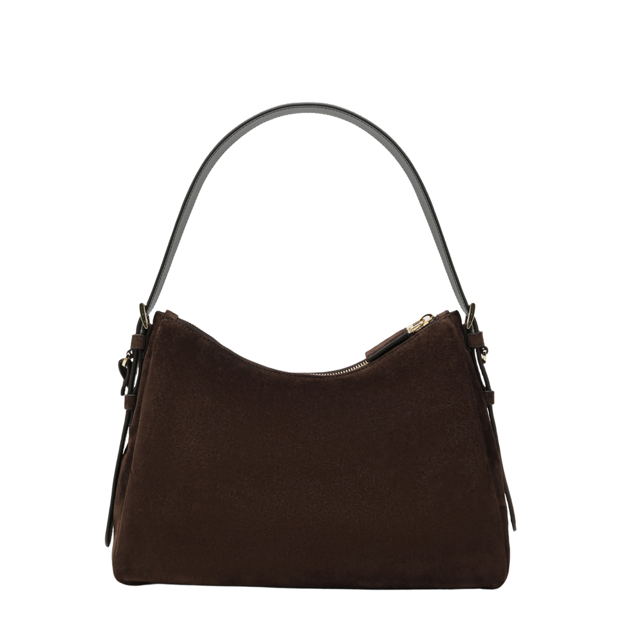 Medium Suede Leather Shoulder Bag - Dark Brown - Image 2