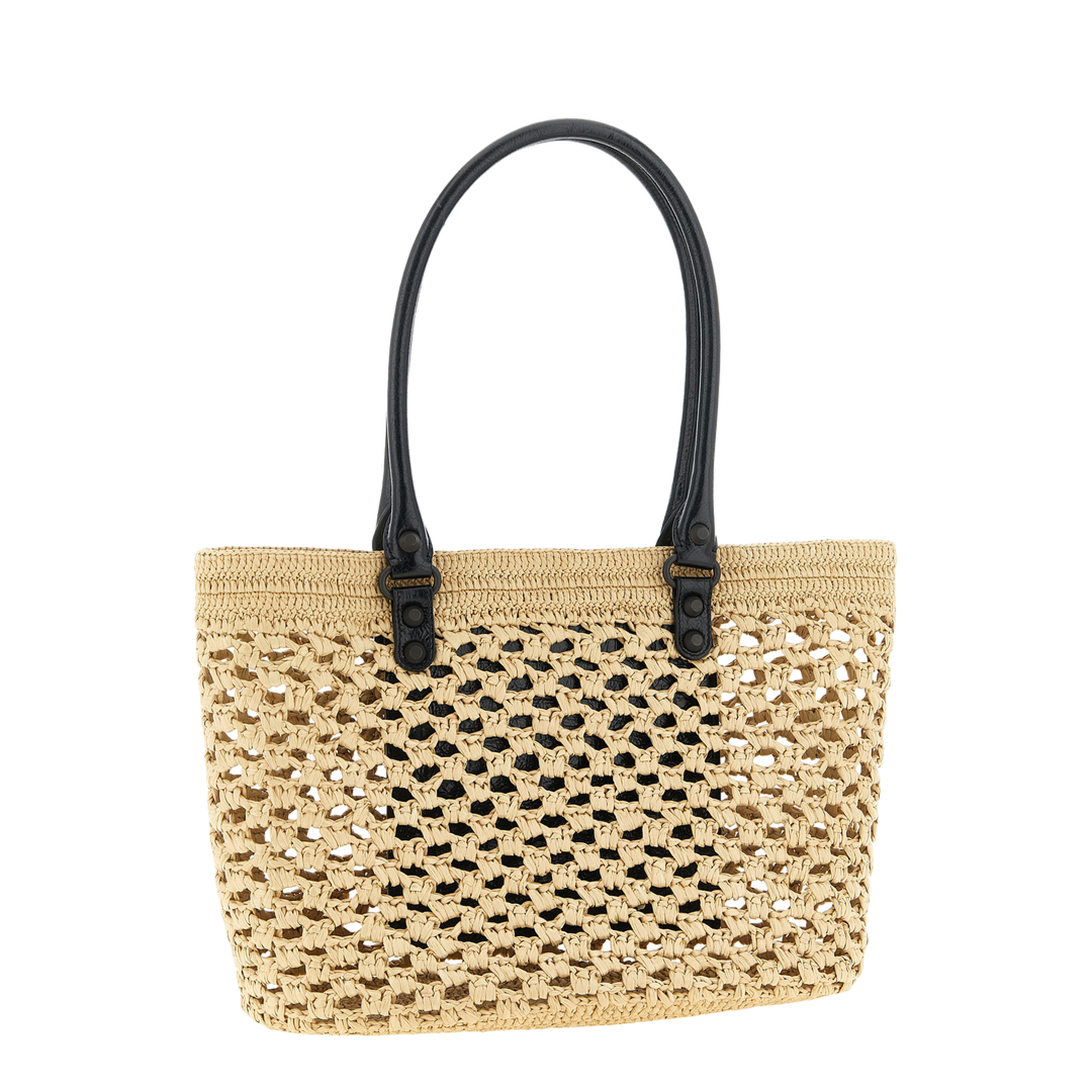 Le City Medium Raffia-Effect Fabric Basket Bag - Natural/Black - Image 2