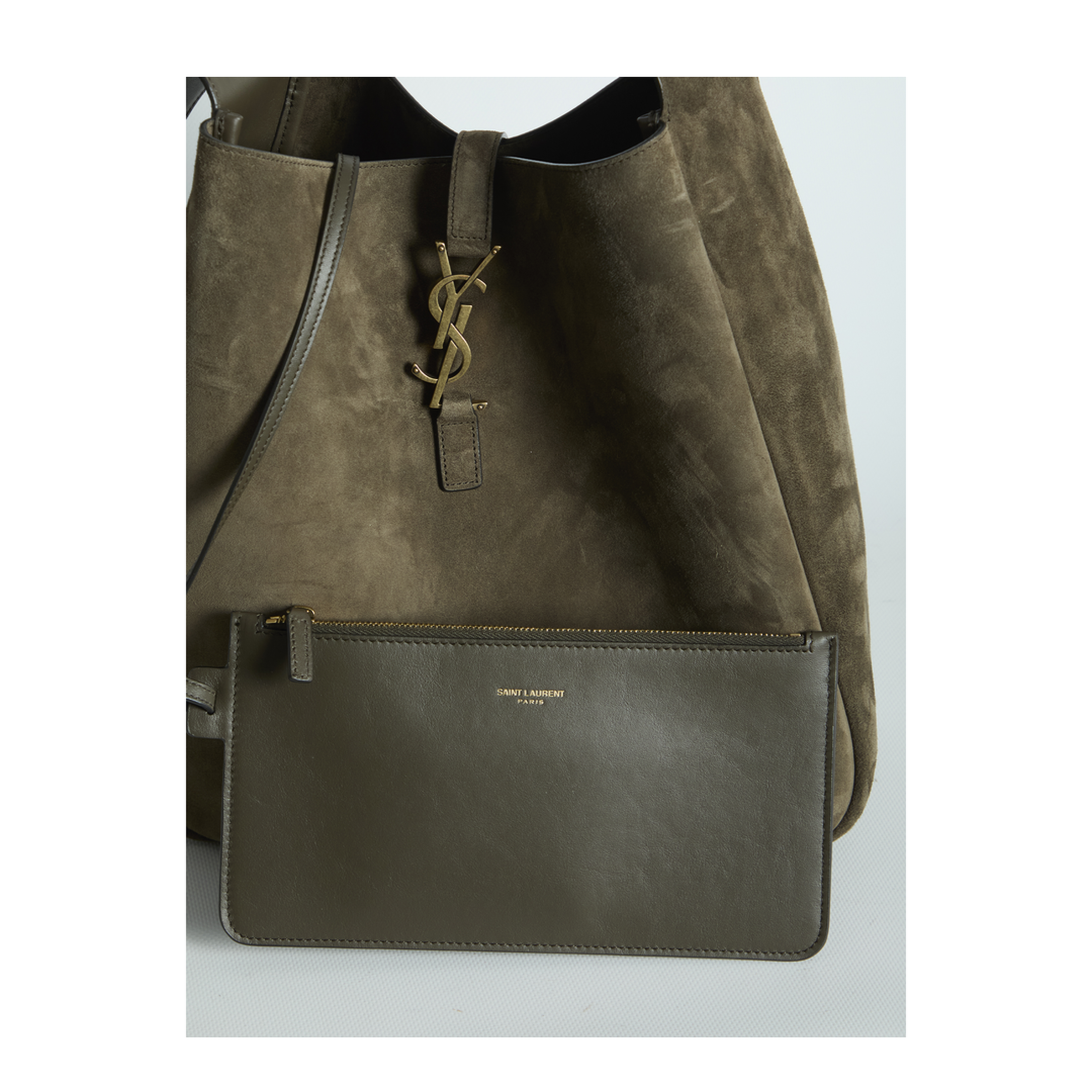 LE 5 À 7 Large Suede Shoulder Bags - Light Musk Green - Image 4