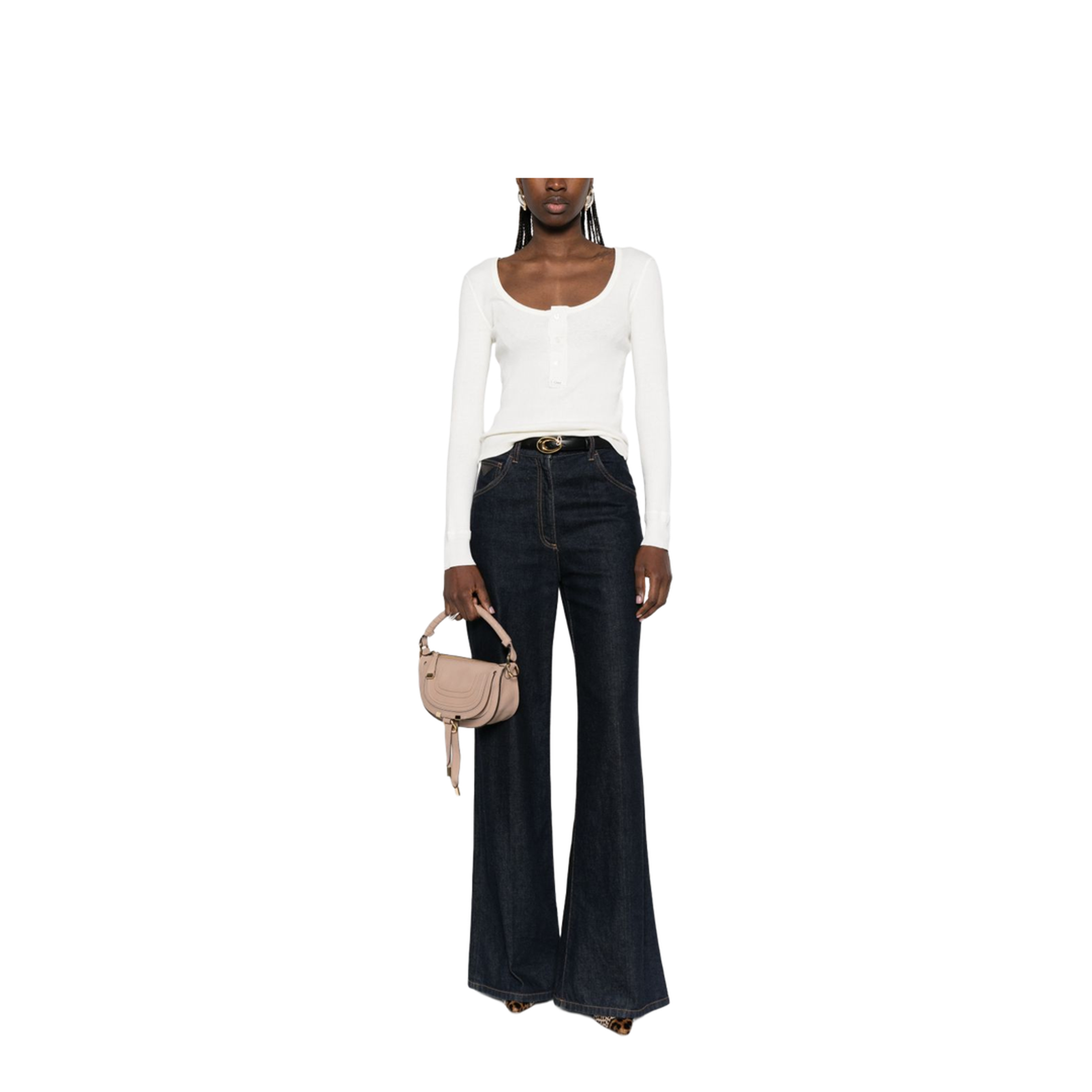 Scoop-neck Henley Shirt in Cotton Jersey White - Image 5