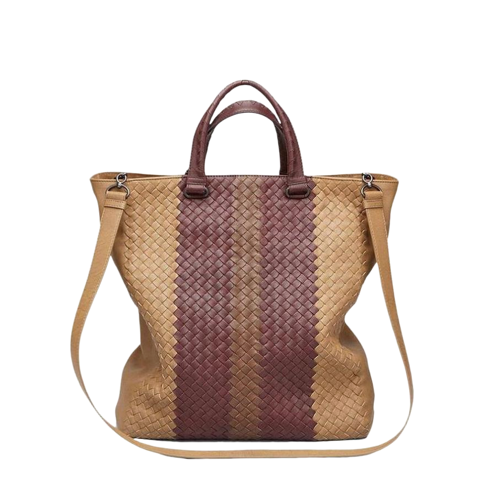 Intrecciato Leather Tote Bags - Brown - Image 1