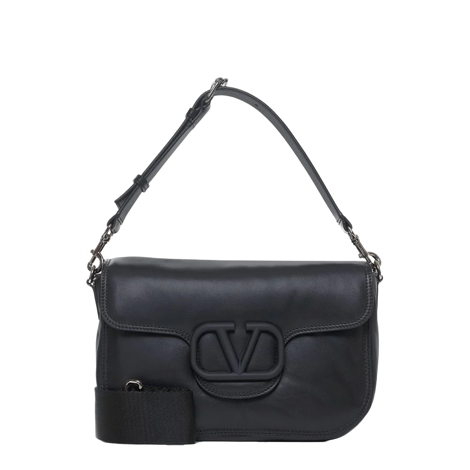 VLogo Signature Medium Nappa Leather Shoulder Bag - Black - Image 1