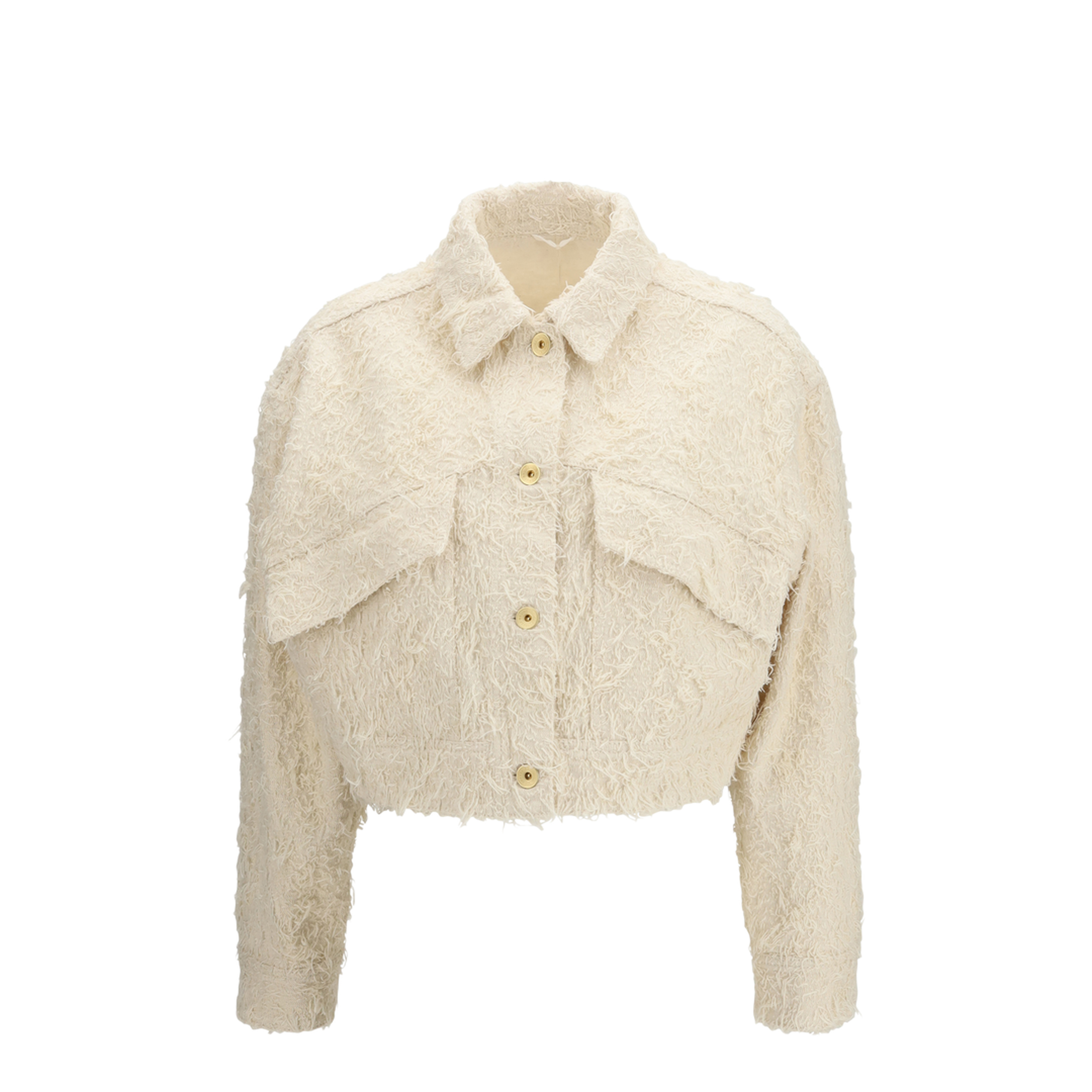 Fuzzy Dyed Denim Outerwear Jacket with Monili - Image 1