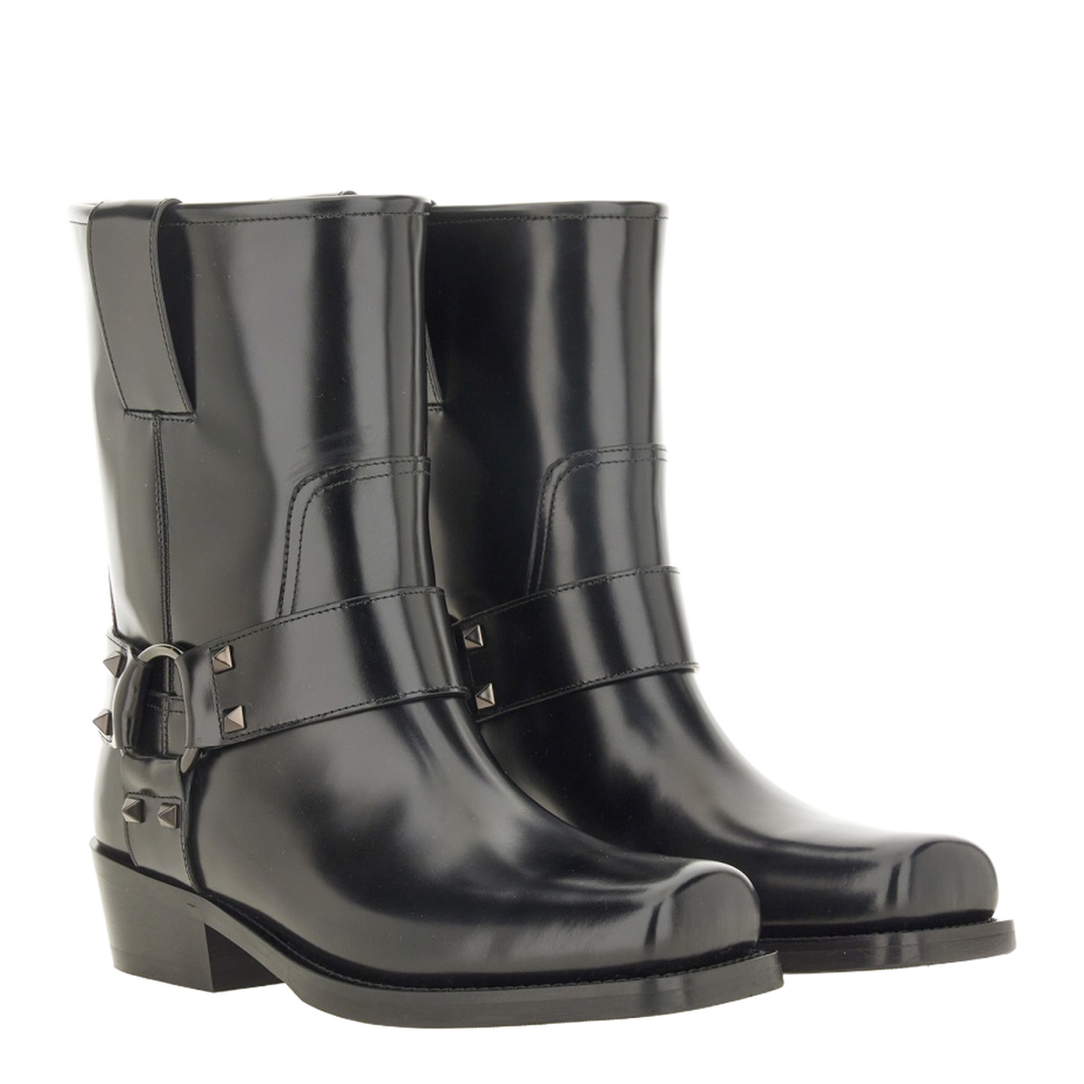 Black Leather Biker Rockstud Low Boot - Image 2