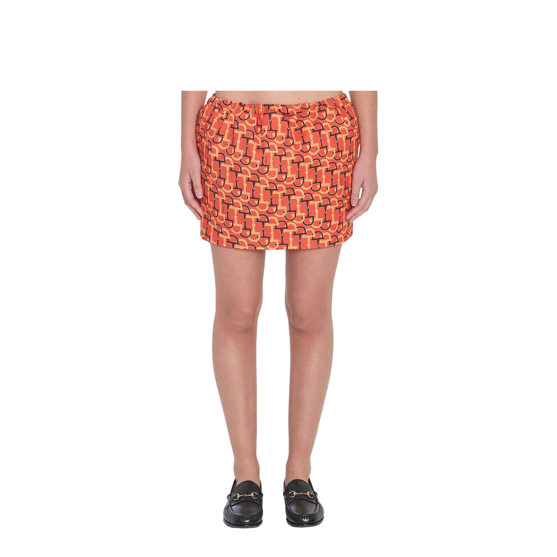 Orange Printed Silk Skirt With Horsebit Motif - Image 1