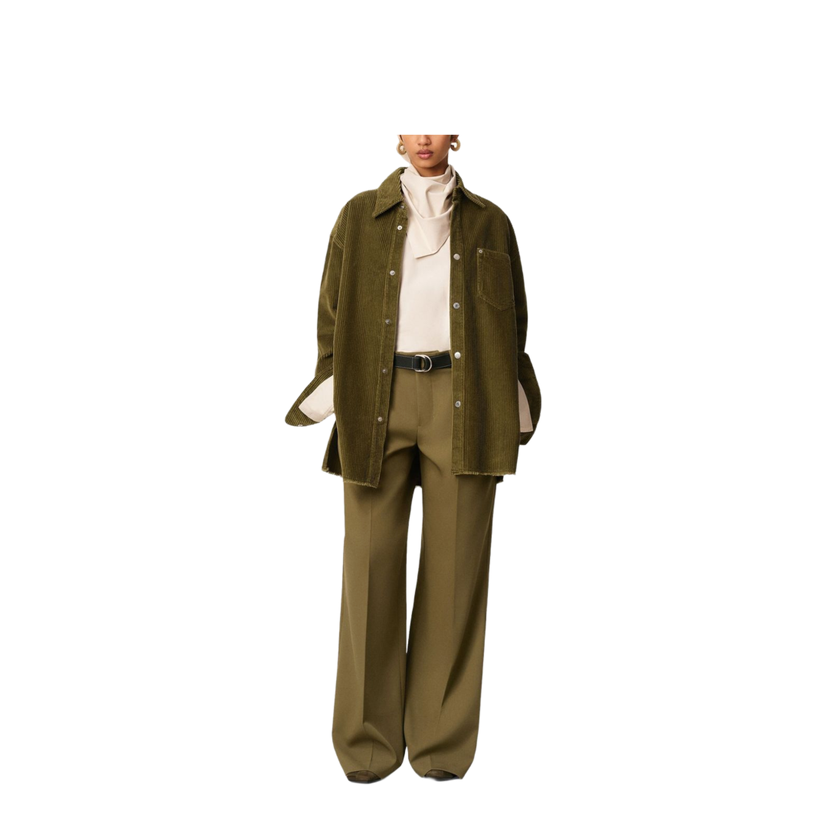 Green Cotton Corduroy Side Slit Overshirt - Image 4