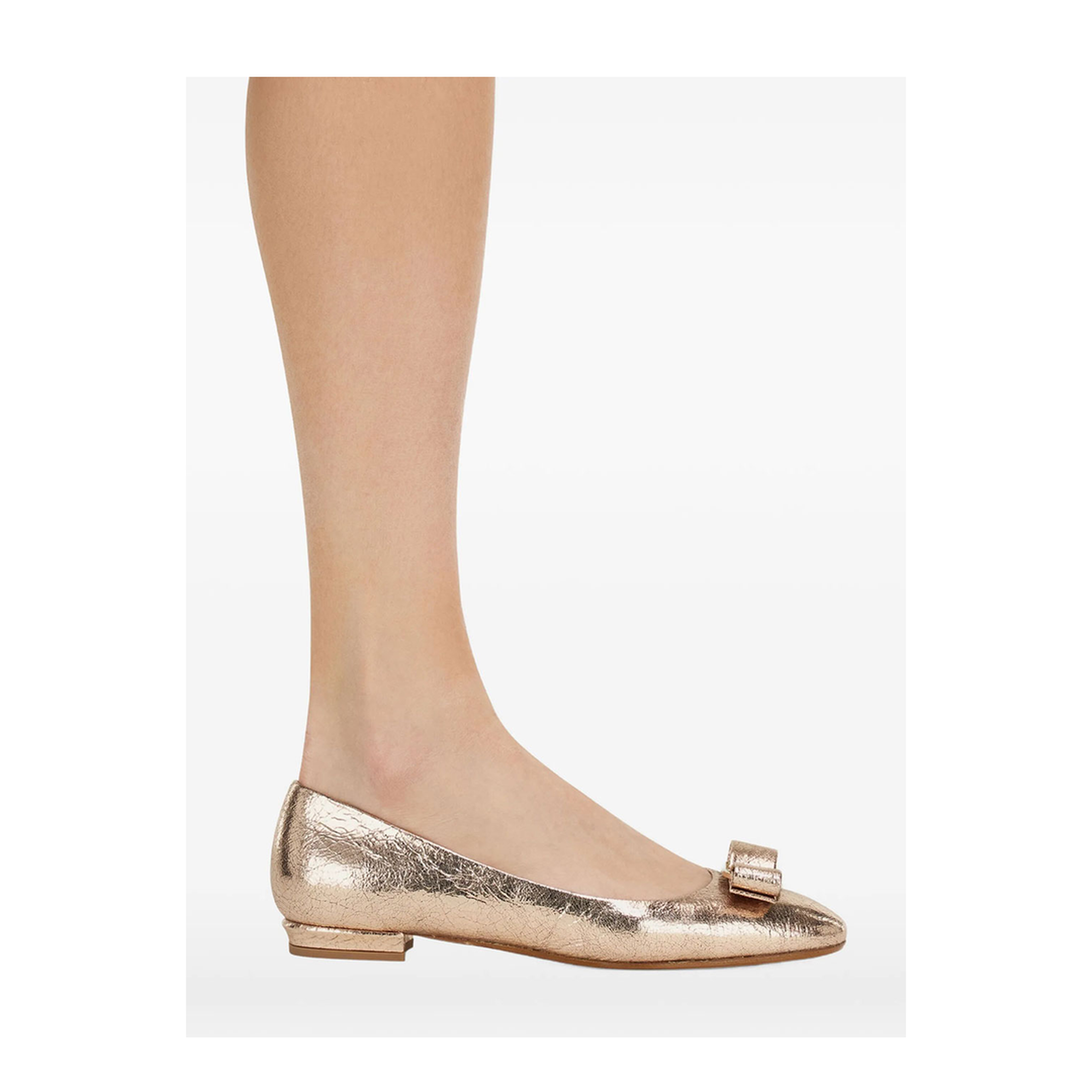 Vara Bow Craquelé Finish Leather Ballerinas - Image 2