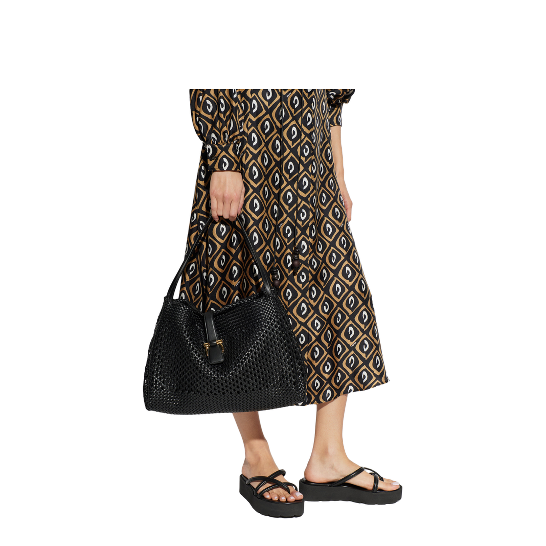 Mia Large Woven Leather Tote - Nero - Image 2
