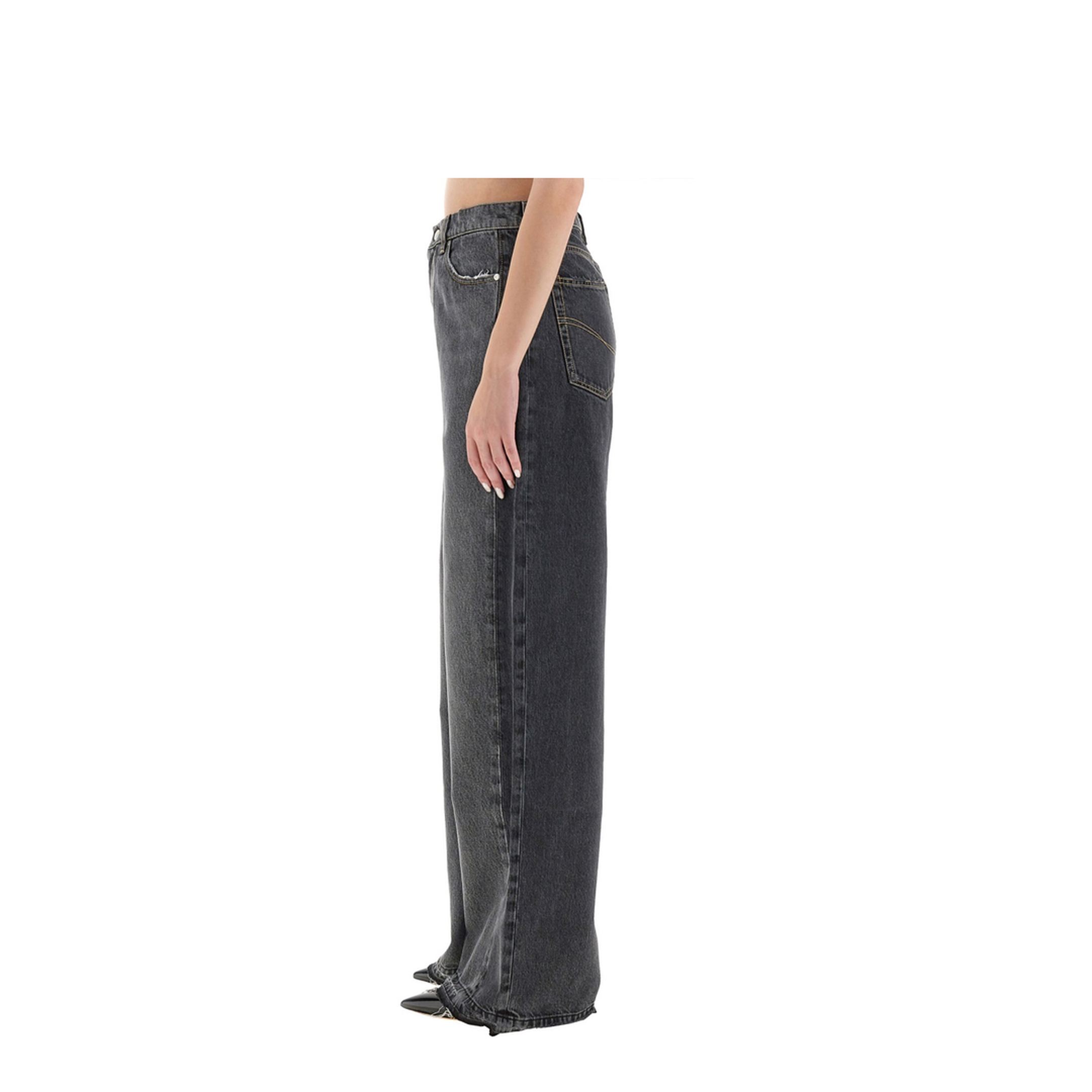 Two-Tone Black Wide-Leg Denim Jeans - Image 4