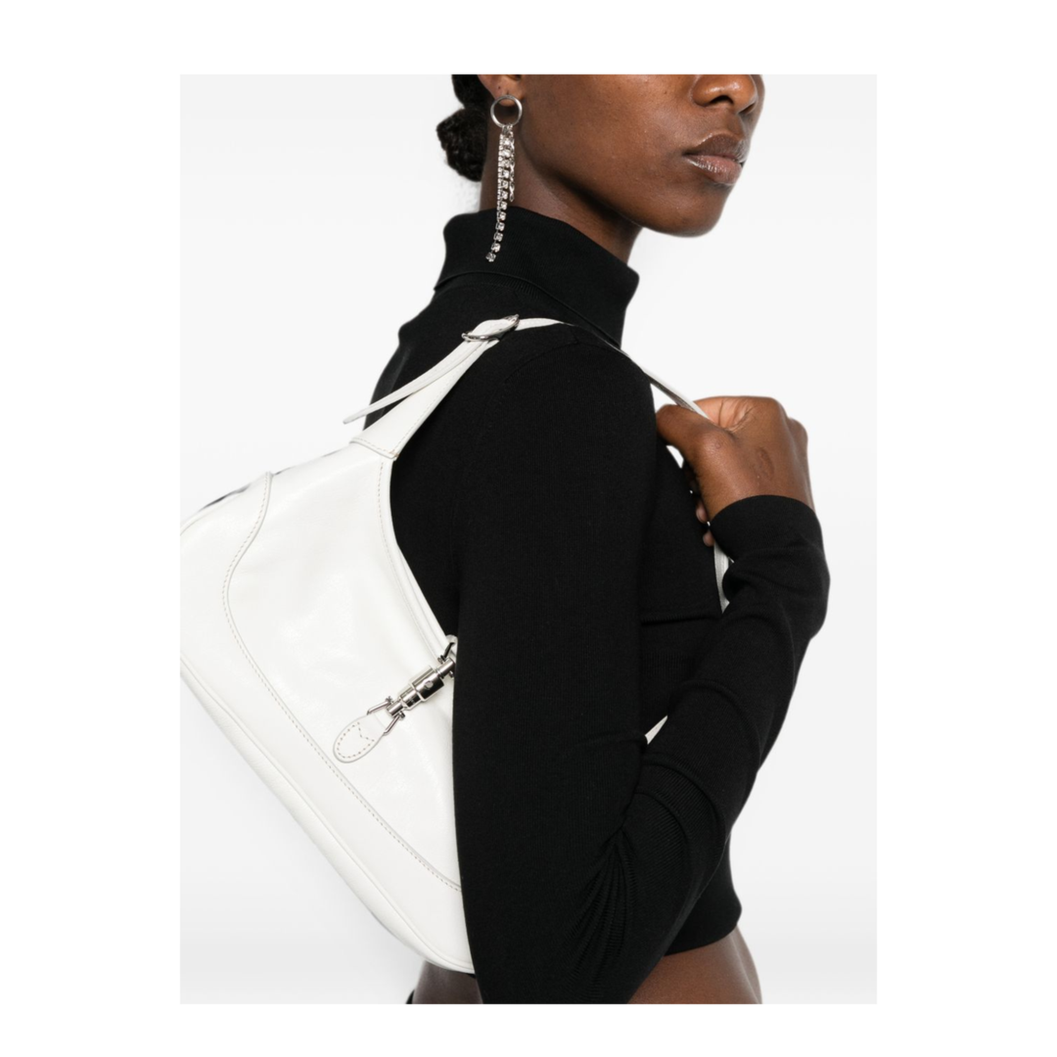 Jackie Slim Medium Soft Grain Leather Shoulder Bag - White - Image 3