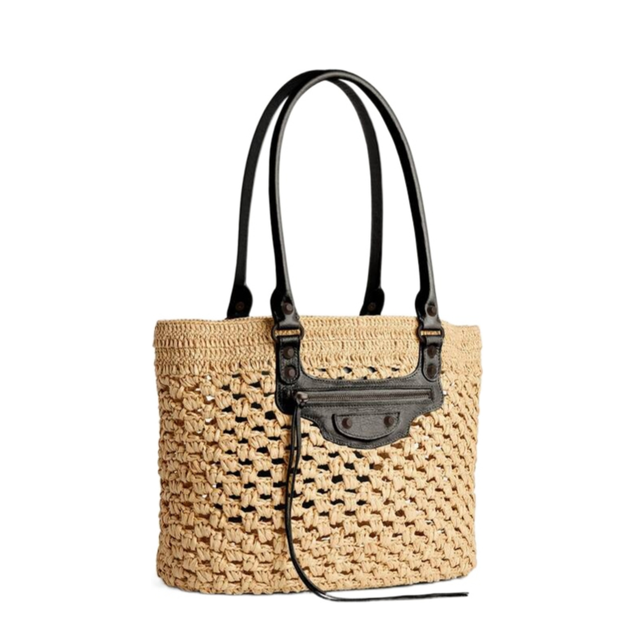Le City Medium Raffia-Effect Fabric Basket Bag - Natural/Black - Image 2