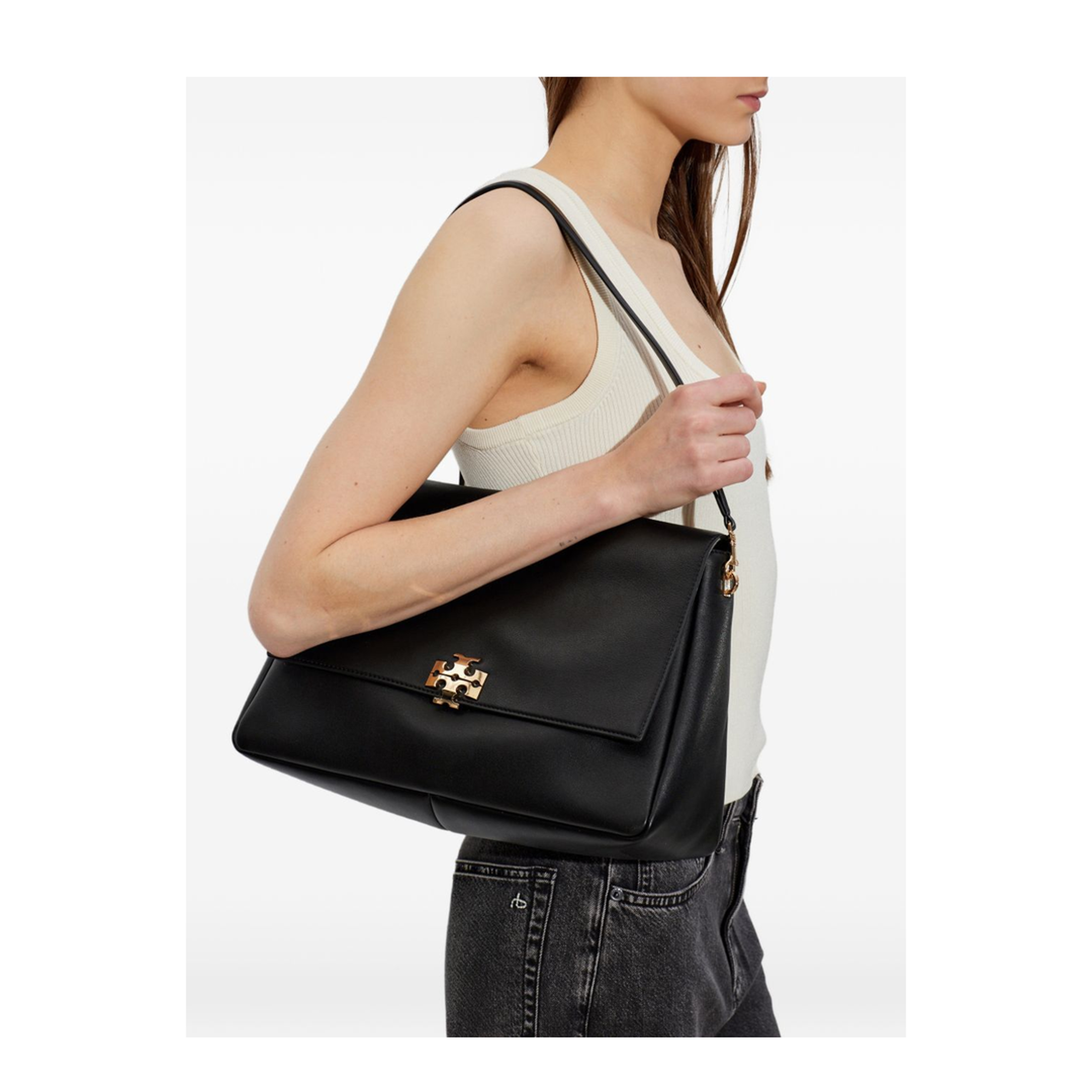 Charlie Large Leather Shoulder Bag - Black - Image 2
