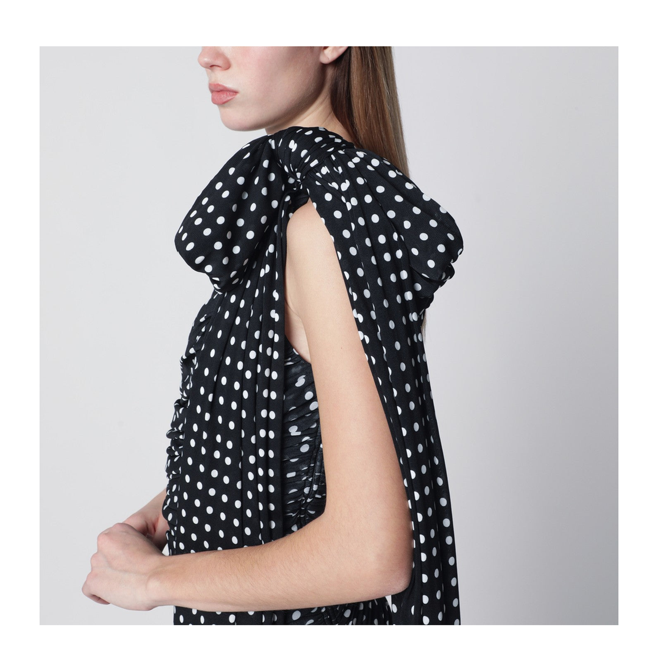 Blue Polka Dot Draped One-Shoulder Dress - Image 2