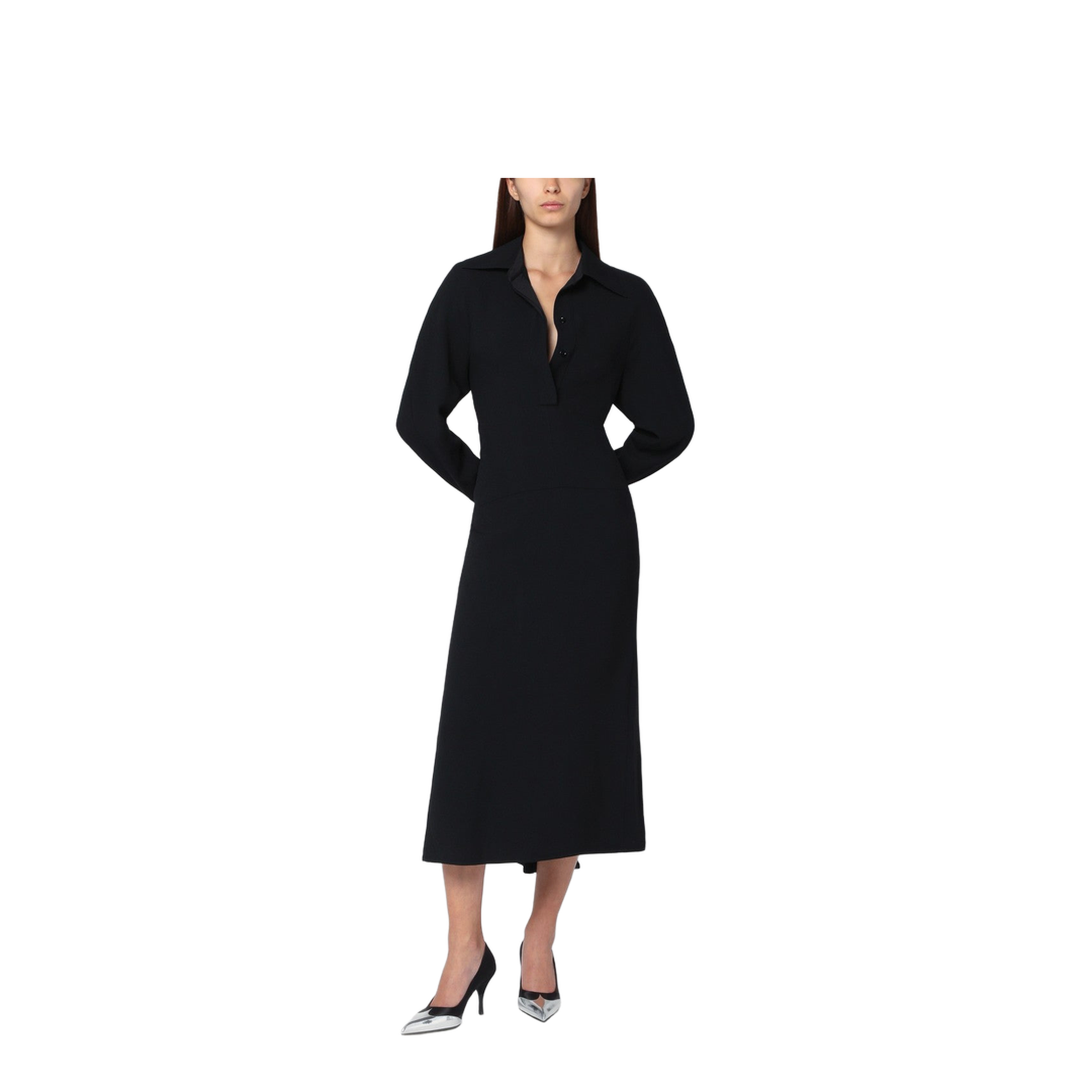 Black Satin Shirt Dress Midi - Image 1
