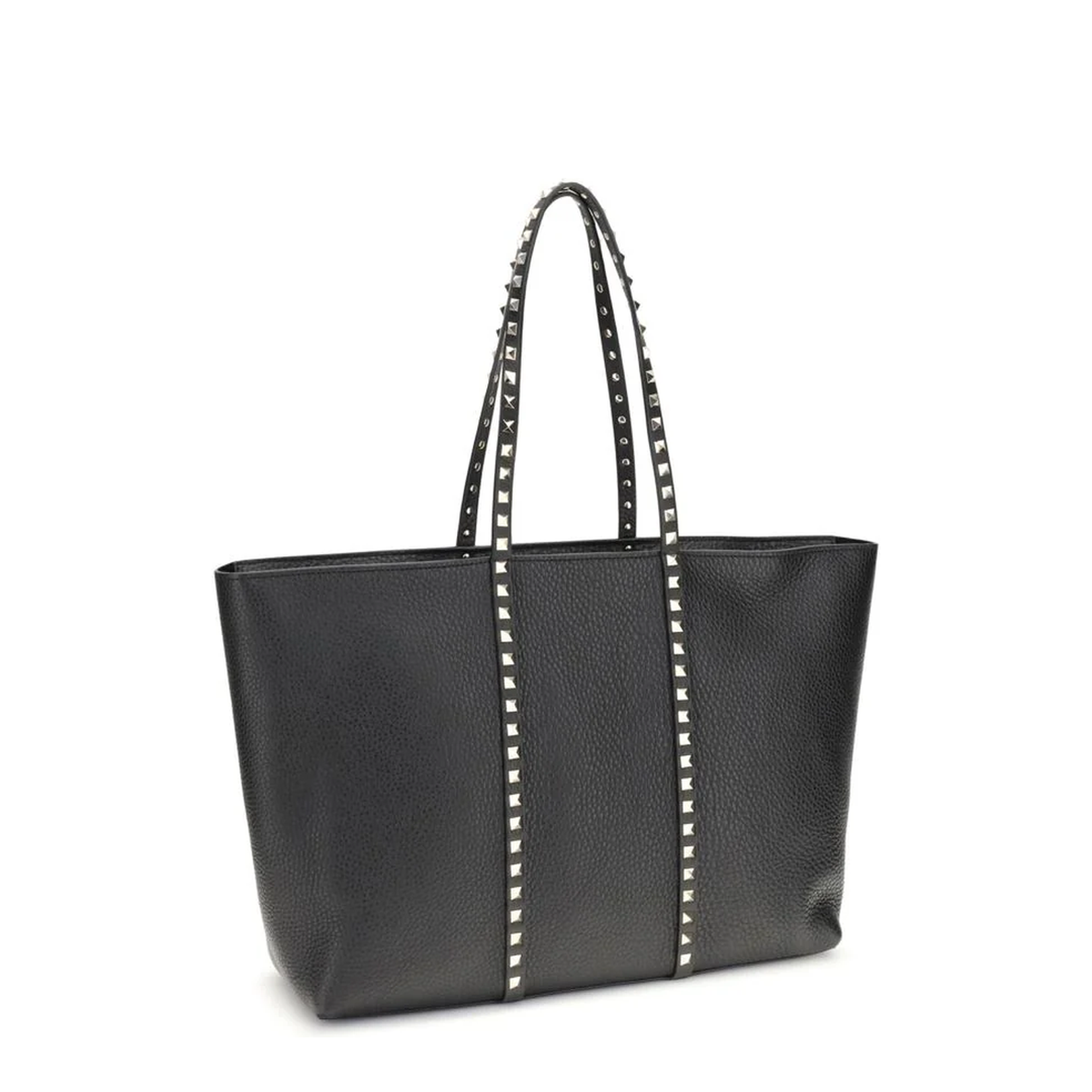 Medium Leather Rockstud Tote Bag Black - Image 3