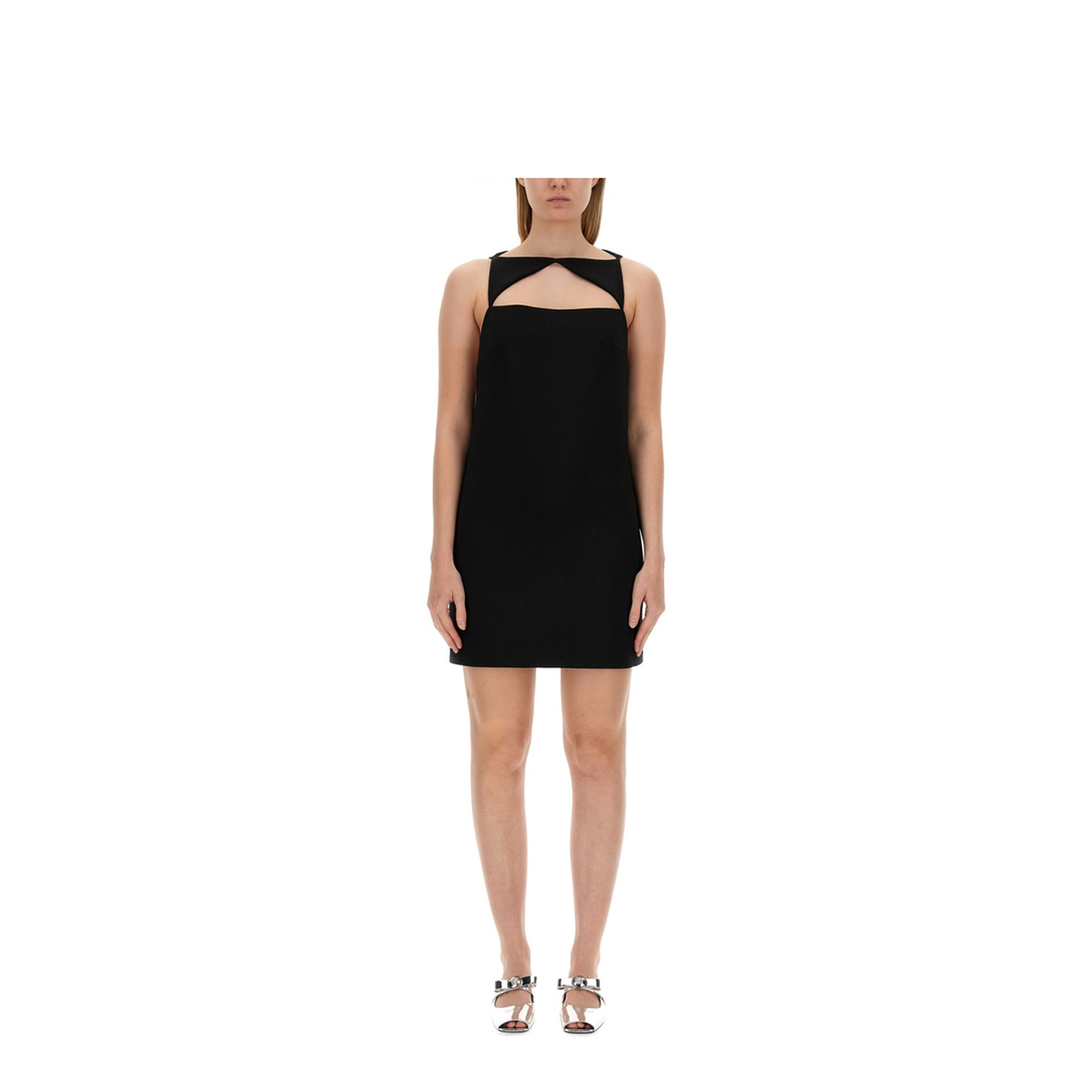 Wool Blend Straight Mini Dress With Cut-out - Image 1