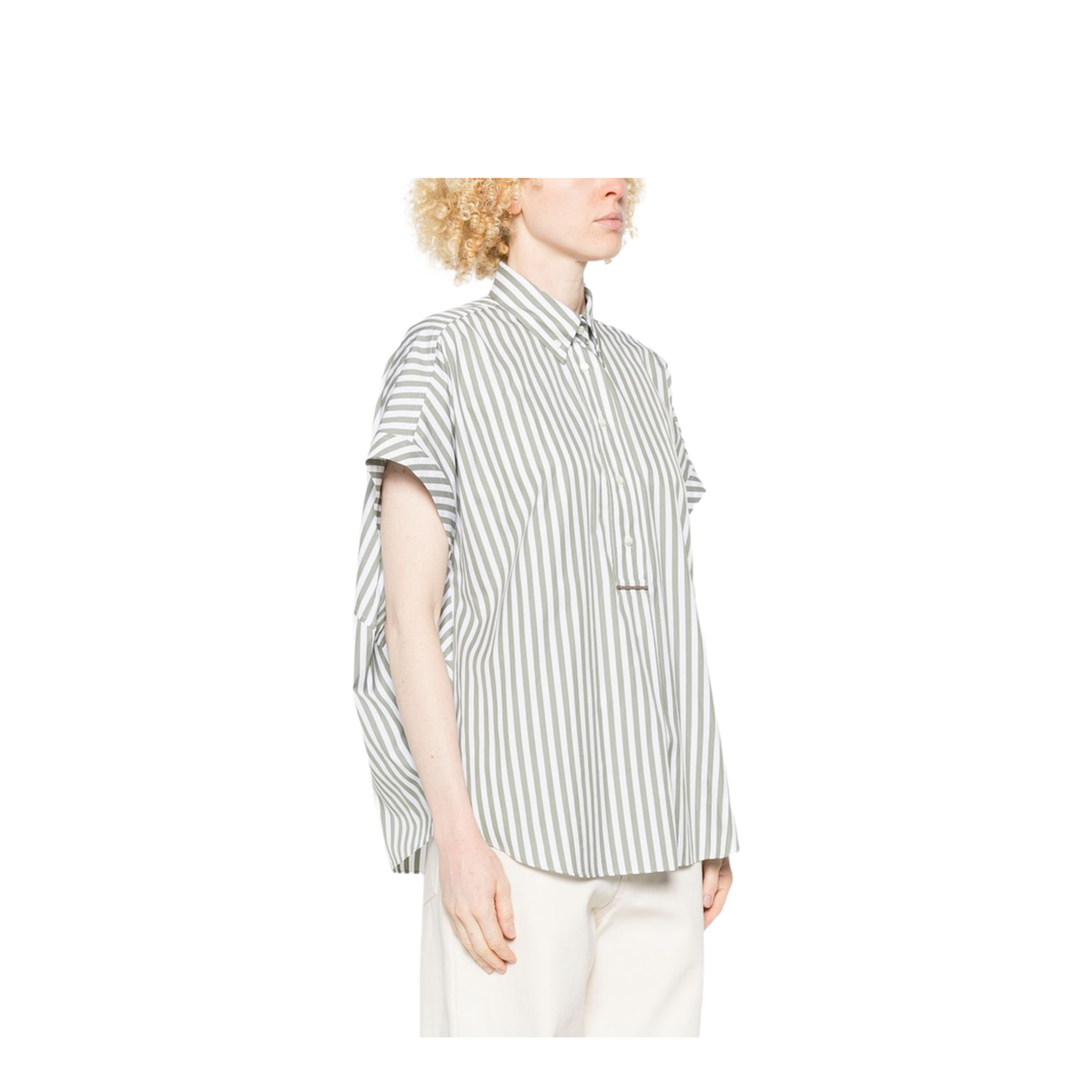 Cotton and Silk Striped Shirt Green - Image 3