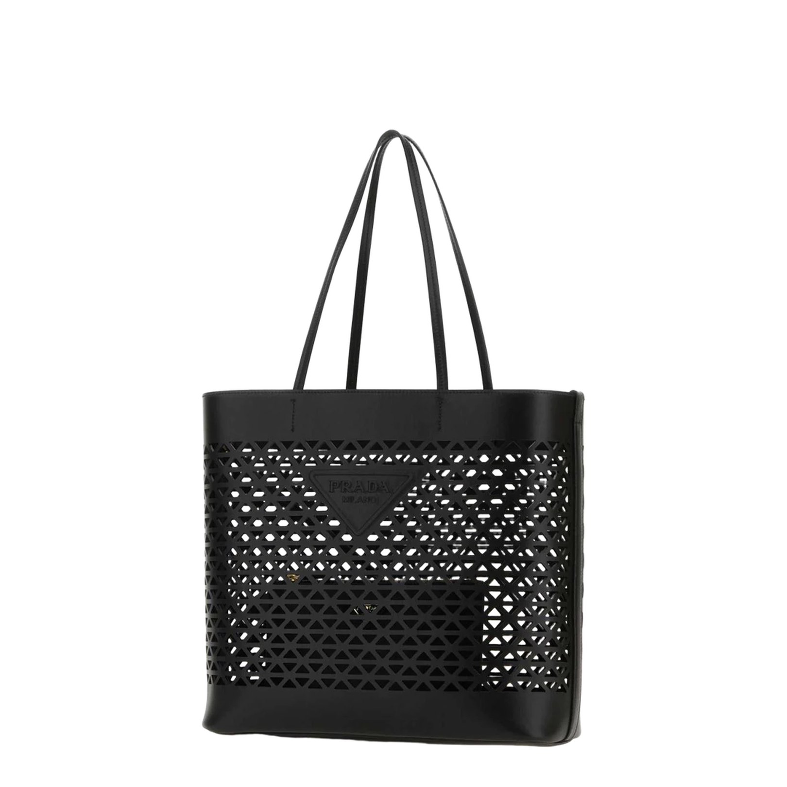 Prada Perforated Leather Shopping Tote Bag - Black - Image 2