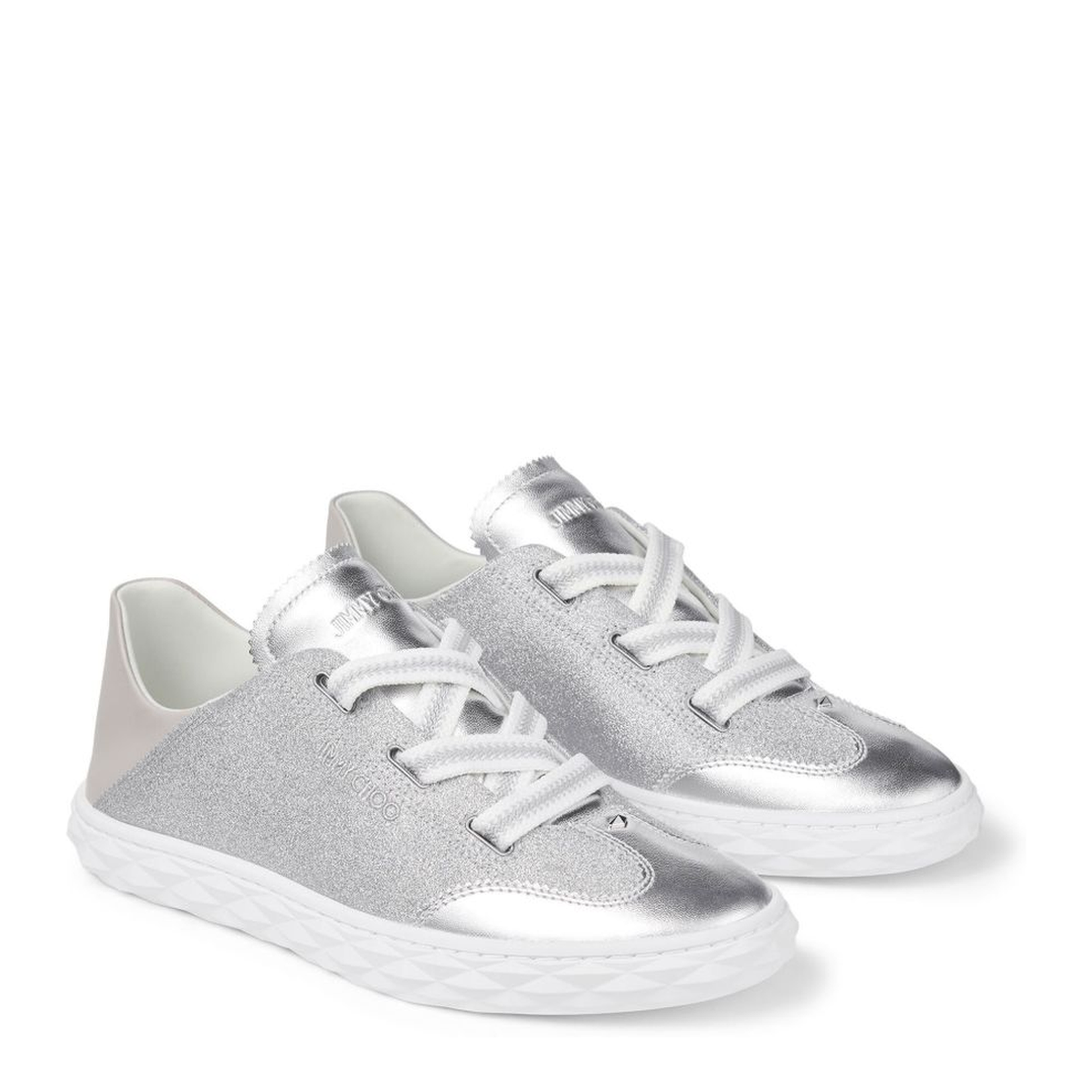 Silver Glitter Leather Trainers - Image 2