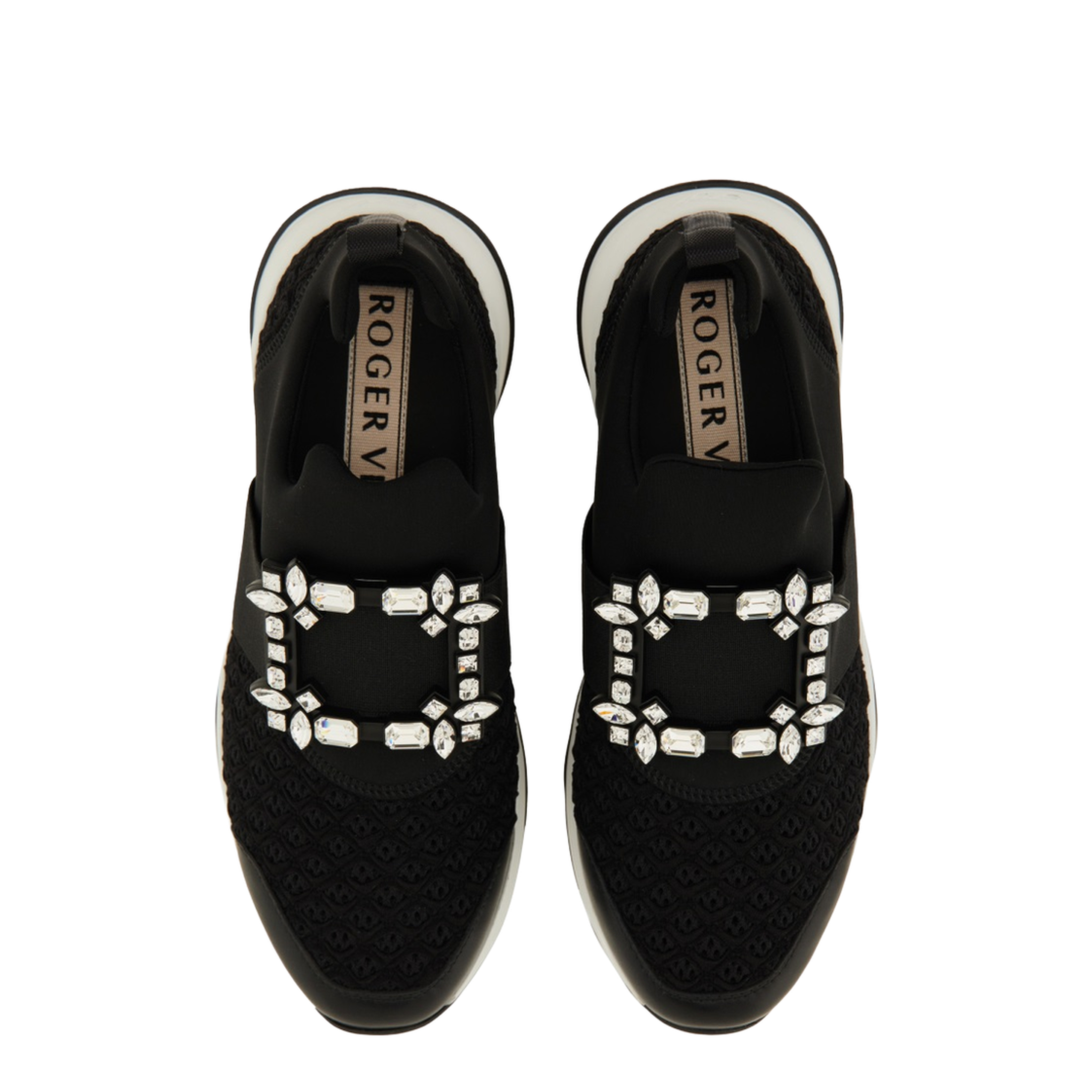 Black and White Leather Embellished Slip-On Sneakers - Image 6