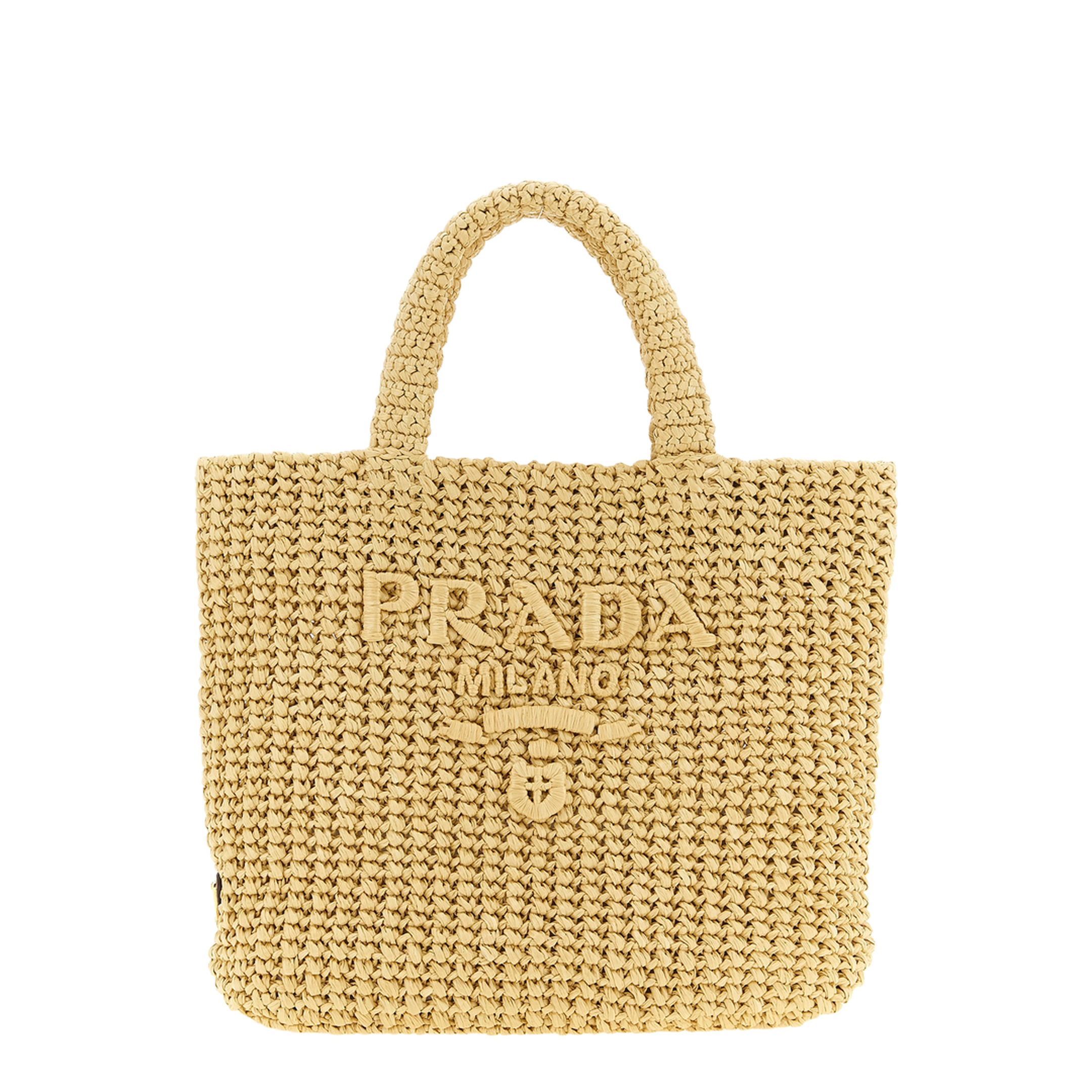 Crochet Small Raffia Tote Bag - Tan - Image 1