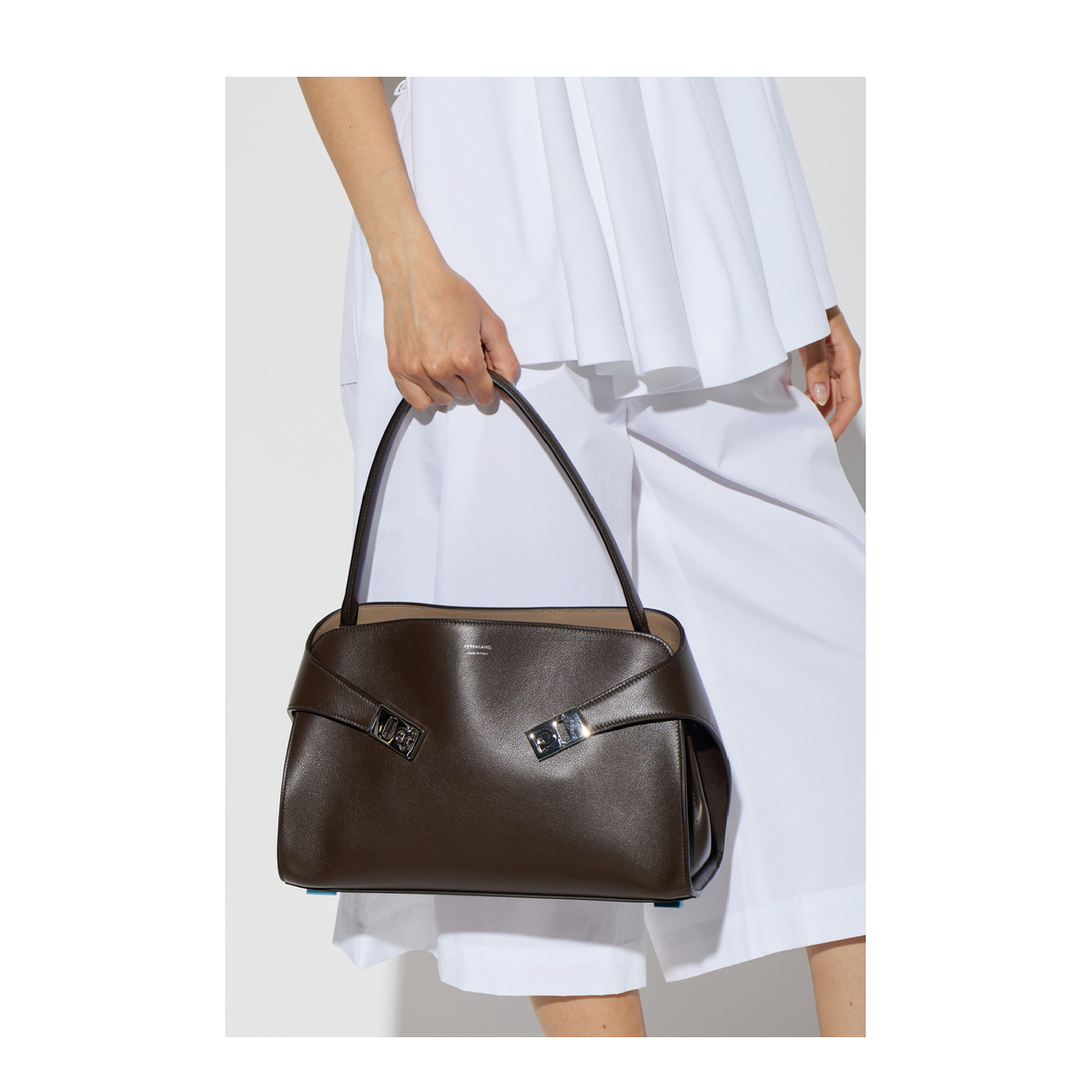 Hug Medium Hammered Calfskin Handbag - Testa Di Moro / Burnt Ocher - Image 2