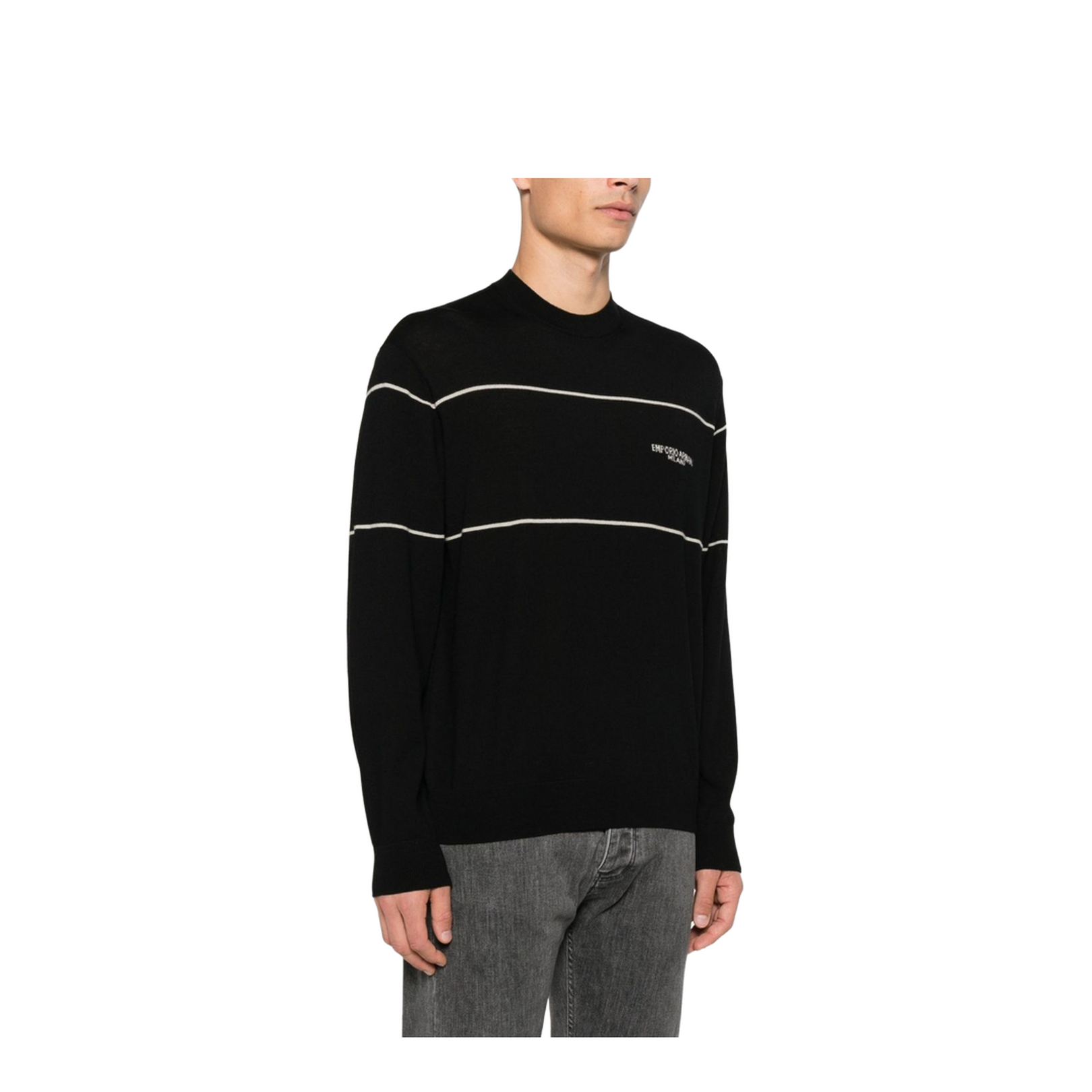 Virgin Wool Jumper with Jacquard Logo Black - Image 3