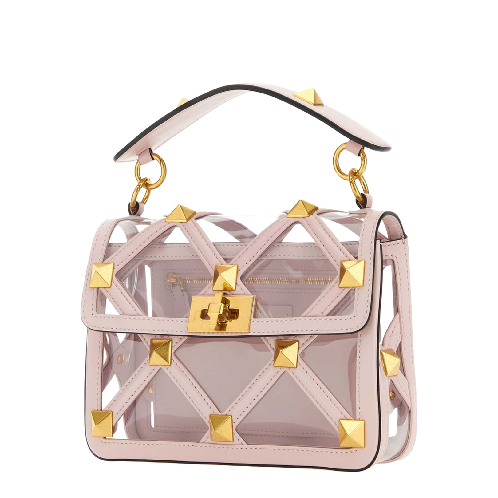 Roman Stud Medium PVC Handbag - Transparent/Optic White - Image 2