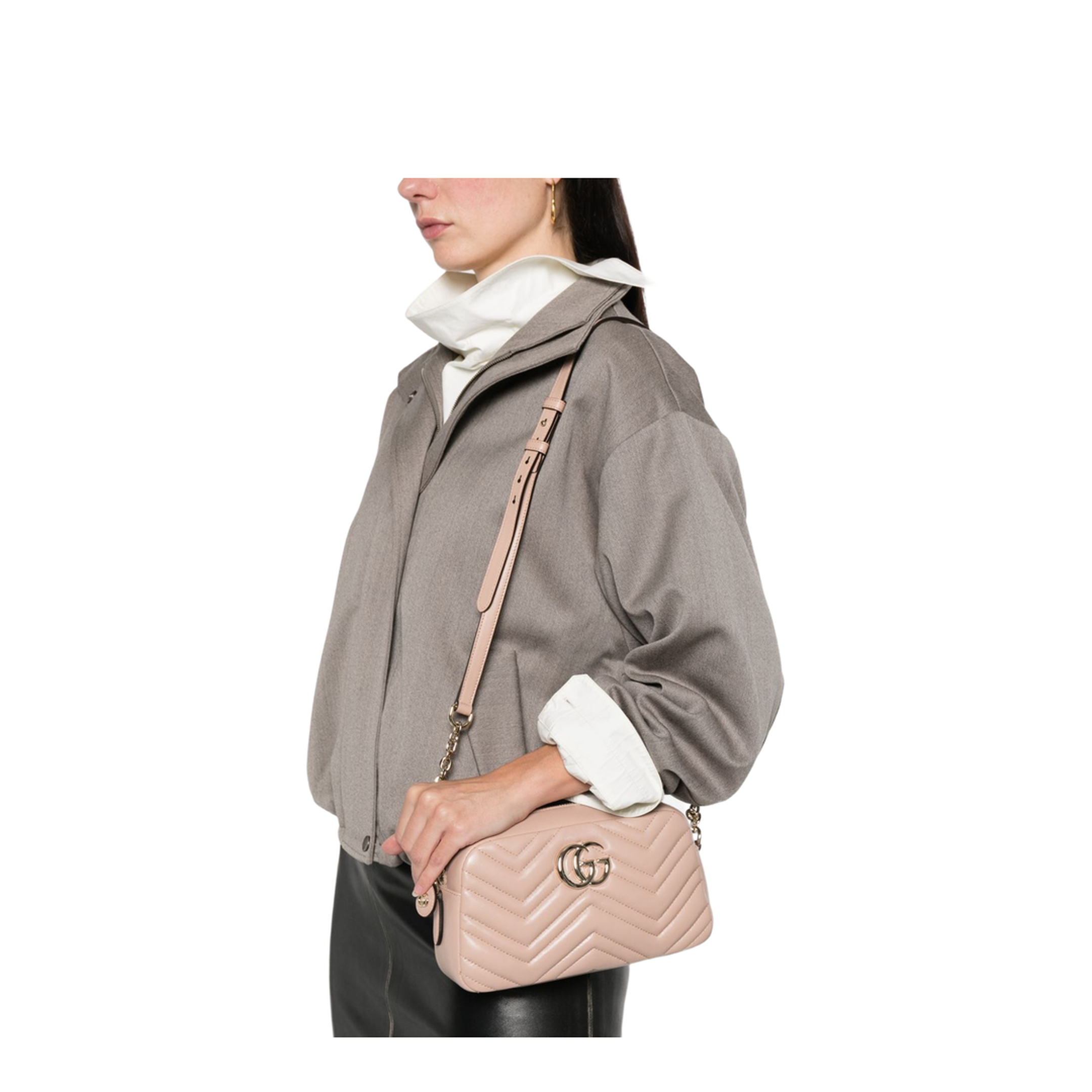 Small Camera Bag in Pink Beige Leather - Image 4