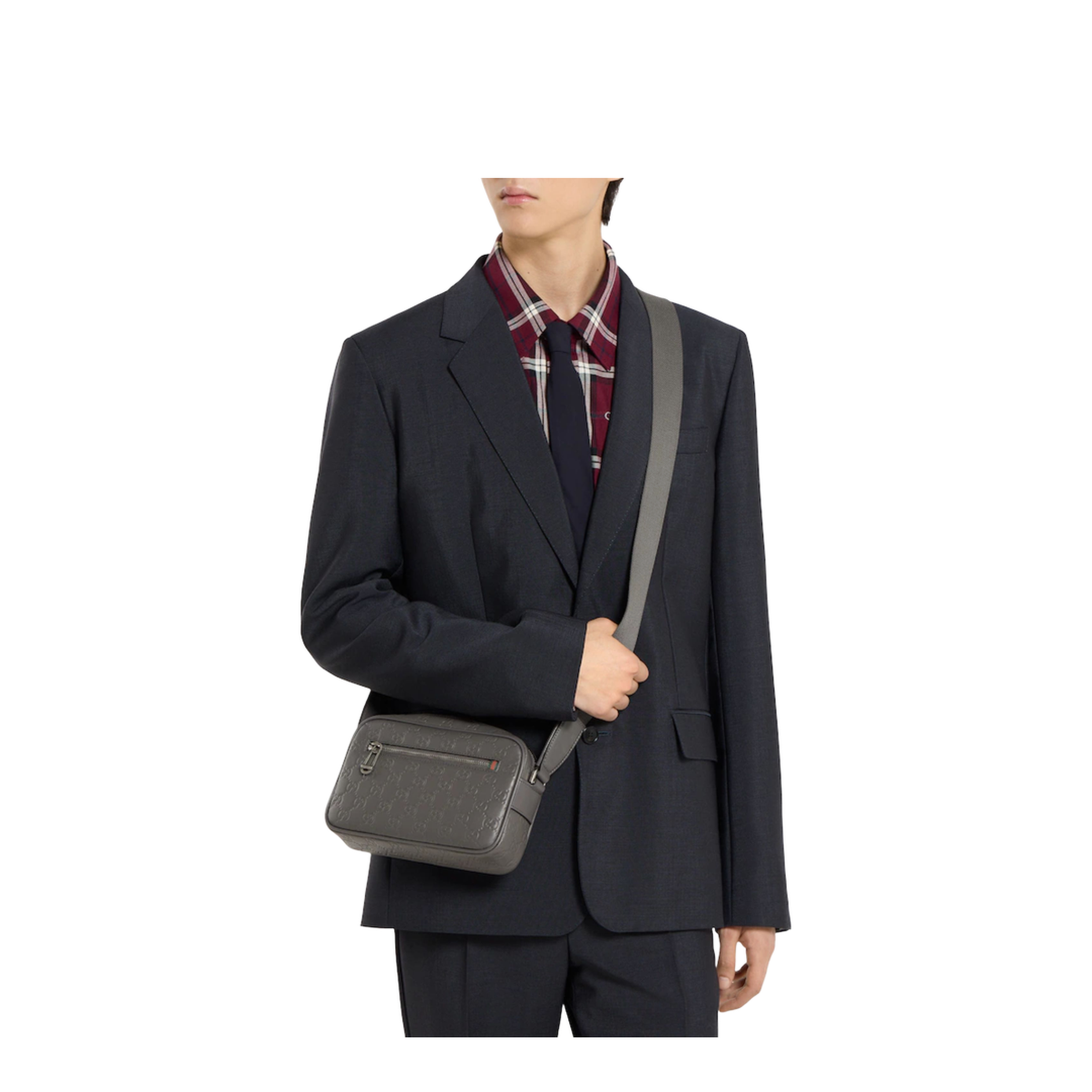 GG Emblem Small Smooth Leather Crossbody - Grey - Image 5